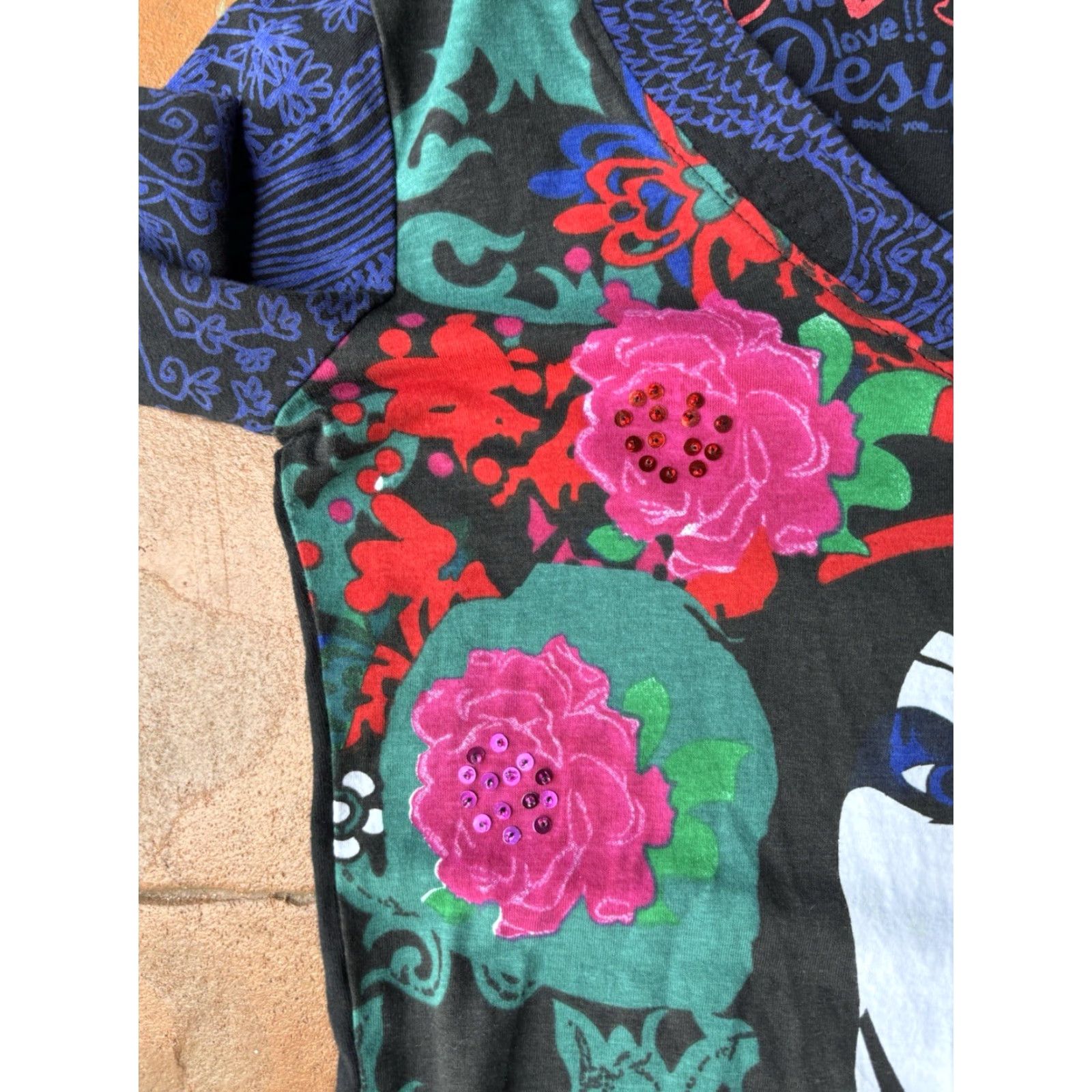Desigual Y2K Desigual Long Sleeve Top Women's Large Art Face Retro Grunge Fairy Shirt Size L / US 10 / IT 46 - 7 Thumbnail