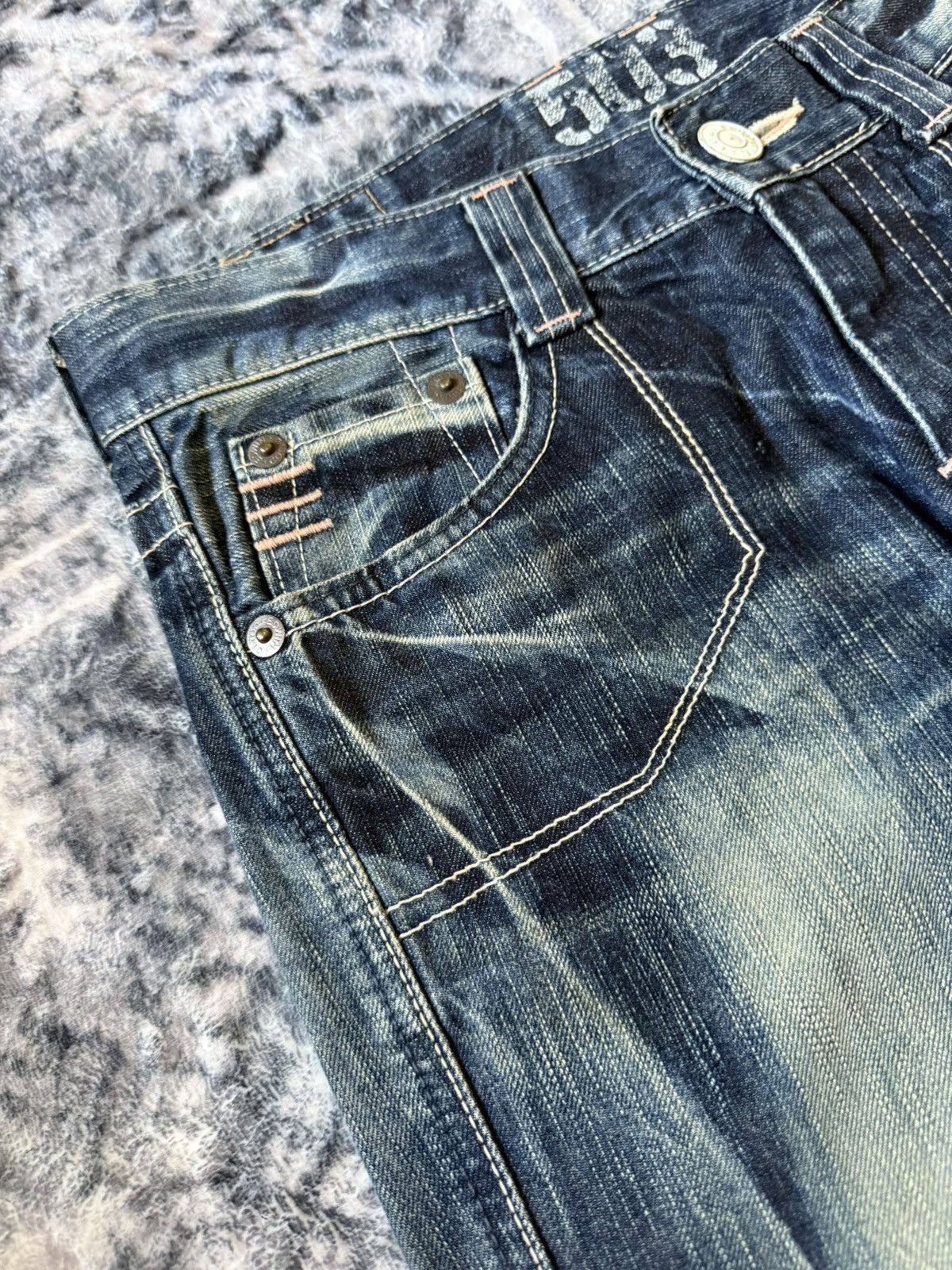 Edwin × Japanese Brand × Vintage Edwin 503 Blue Trip Flared Wide Leg Cropped Jeans Size 30" / US 8 / IT 44 - 11 Thumbnail