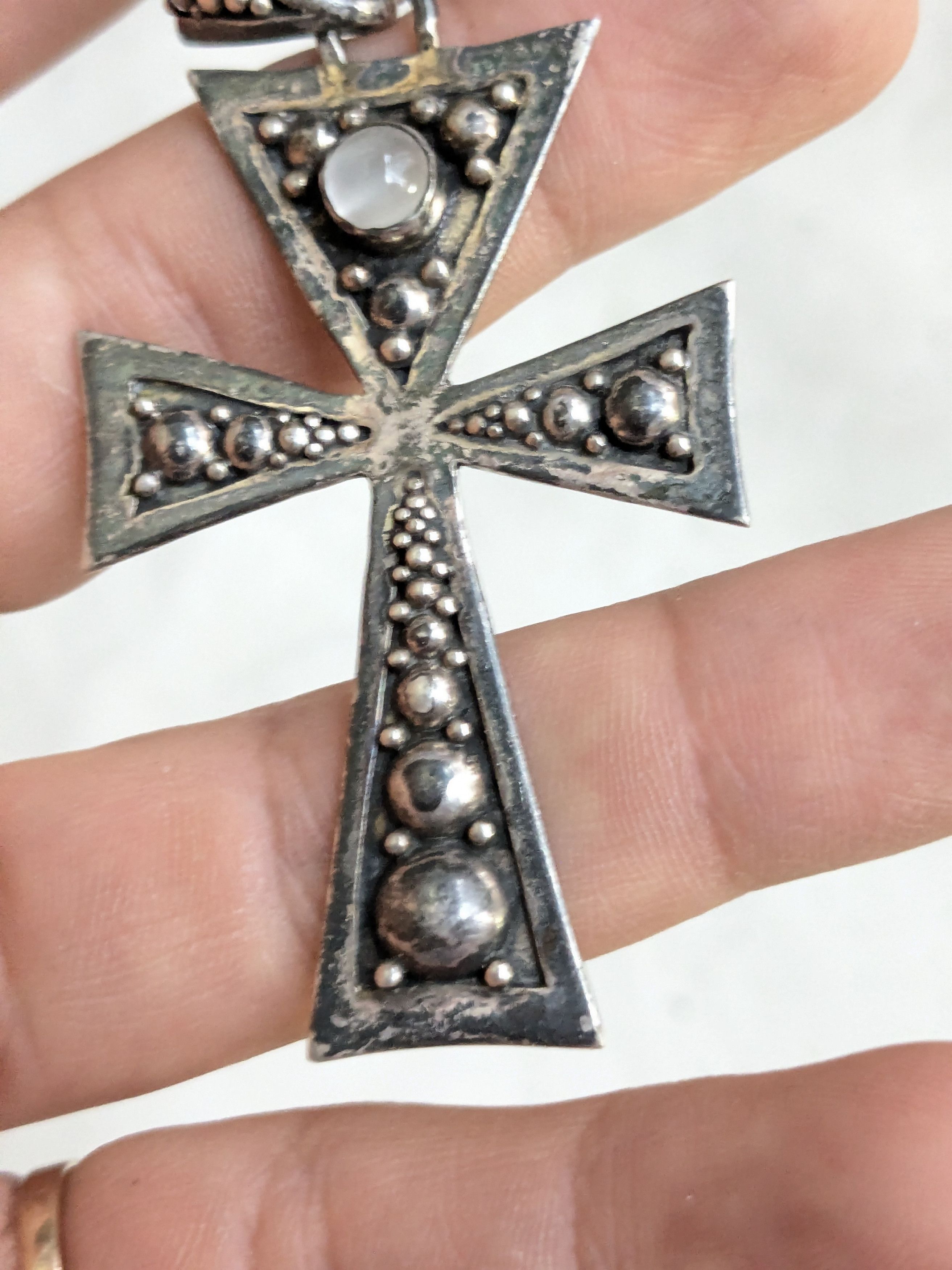 Jewelry Vintage Sterling Silver Cross Pendant Moonstone Size ONE SIZE - 7 Thumbnail