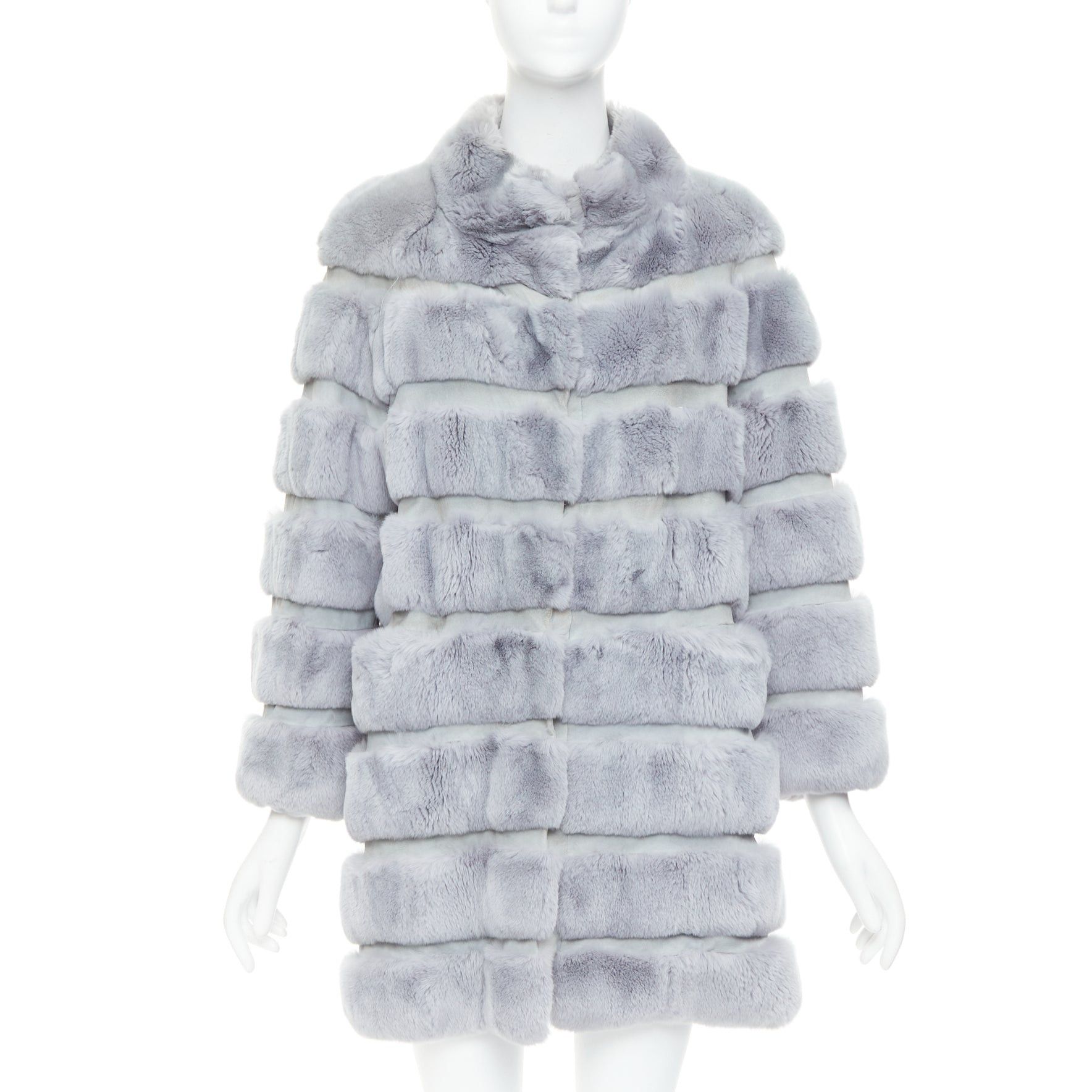 Other INNIU misty blue fur leather horizontal tiered long coat Size S / US 4 / IT 40 - 1 Thumbnail