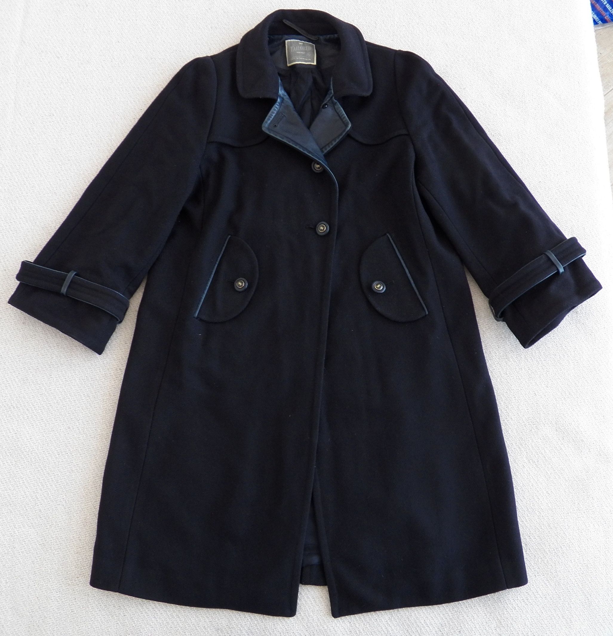 Anya Hindmarch Designer Coat Overcoat Wool Leather Trim