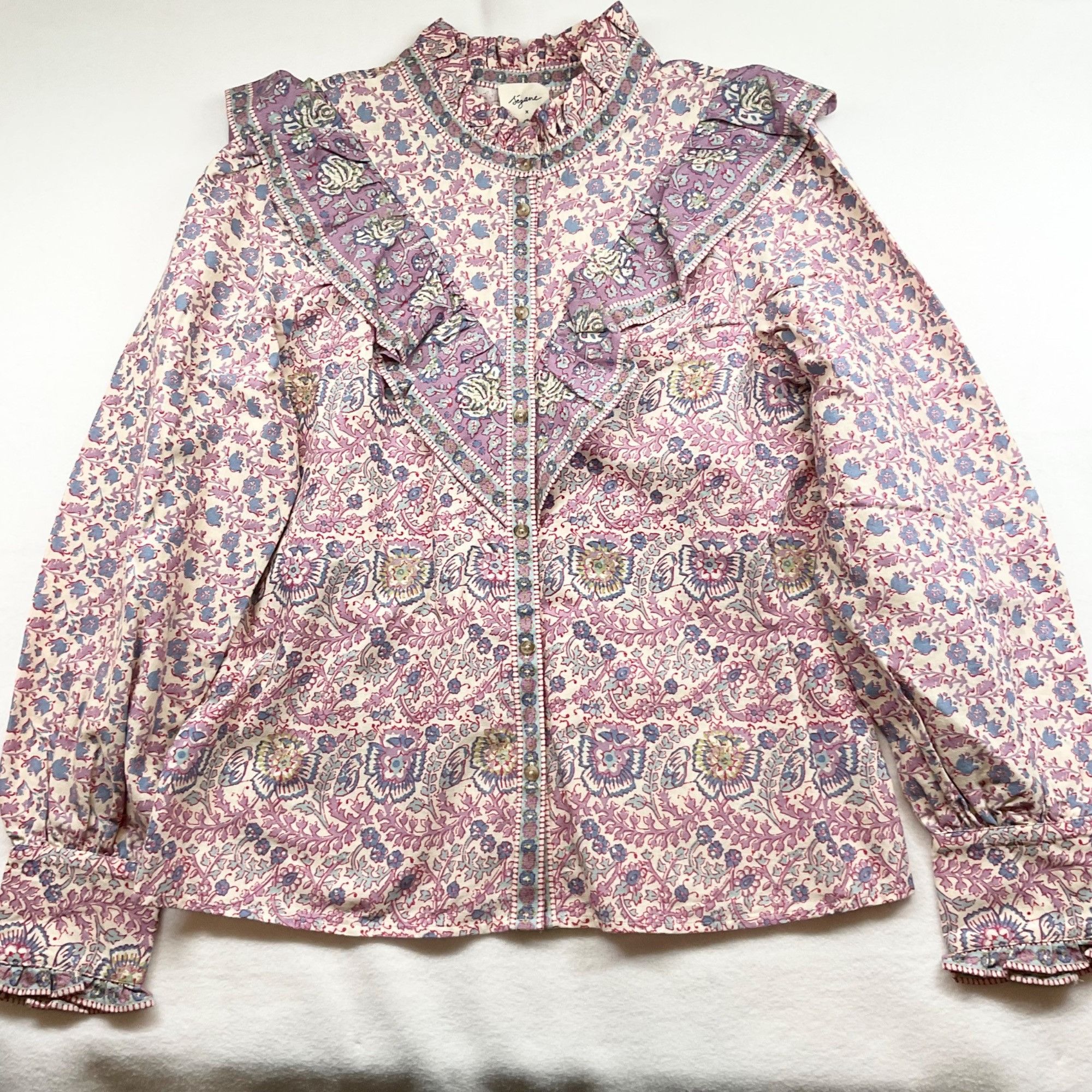 Sezane GALA SHIRT sezane X SEA NY Purple pink floral Emilia print l Size XS / US 0-2 / IT 36-38 - 2 Thumbnail