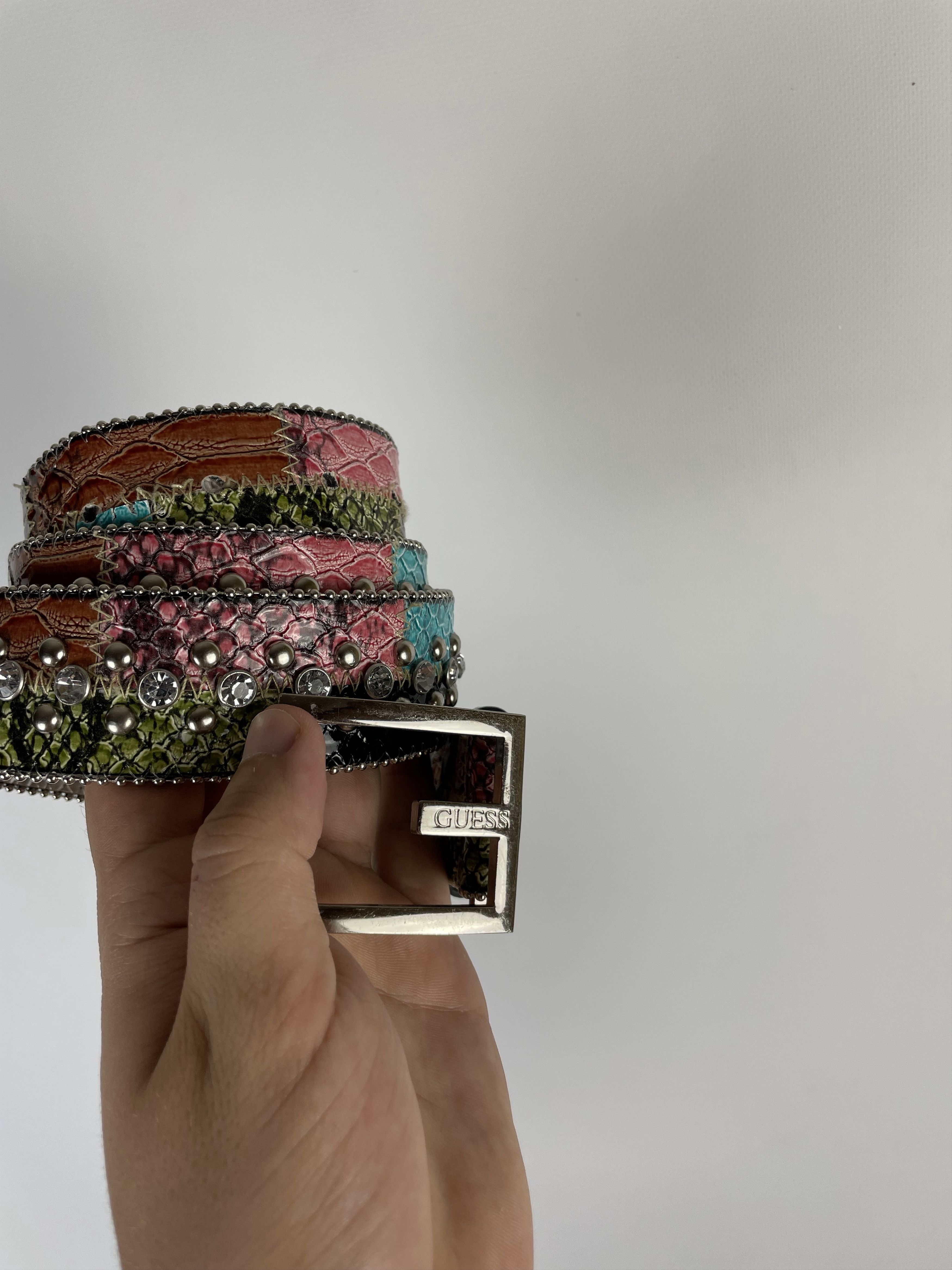 Guess Guess Belt Patchwork leather Y2k Crystals Studded Rhinestone Size ONE SIZE - 3 Thumbnail