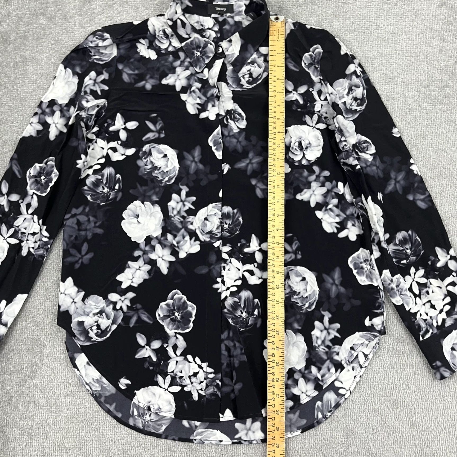 Theory Theory Black Floral Silk Sheer Button-Up Shirt Womens Large Casual Lightweight Long Sleeve Size L / US 10 / IT 46 - 5 Thumbnail