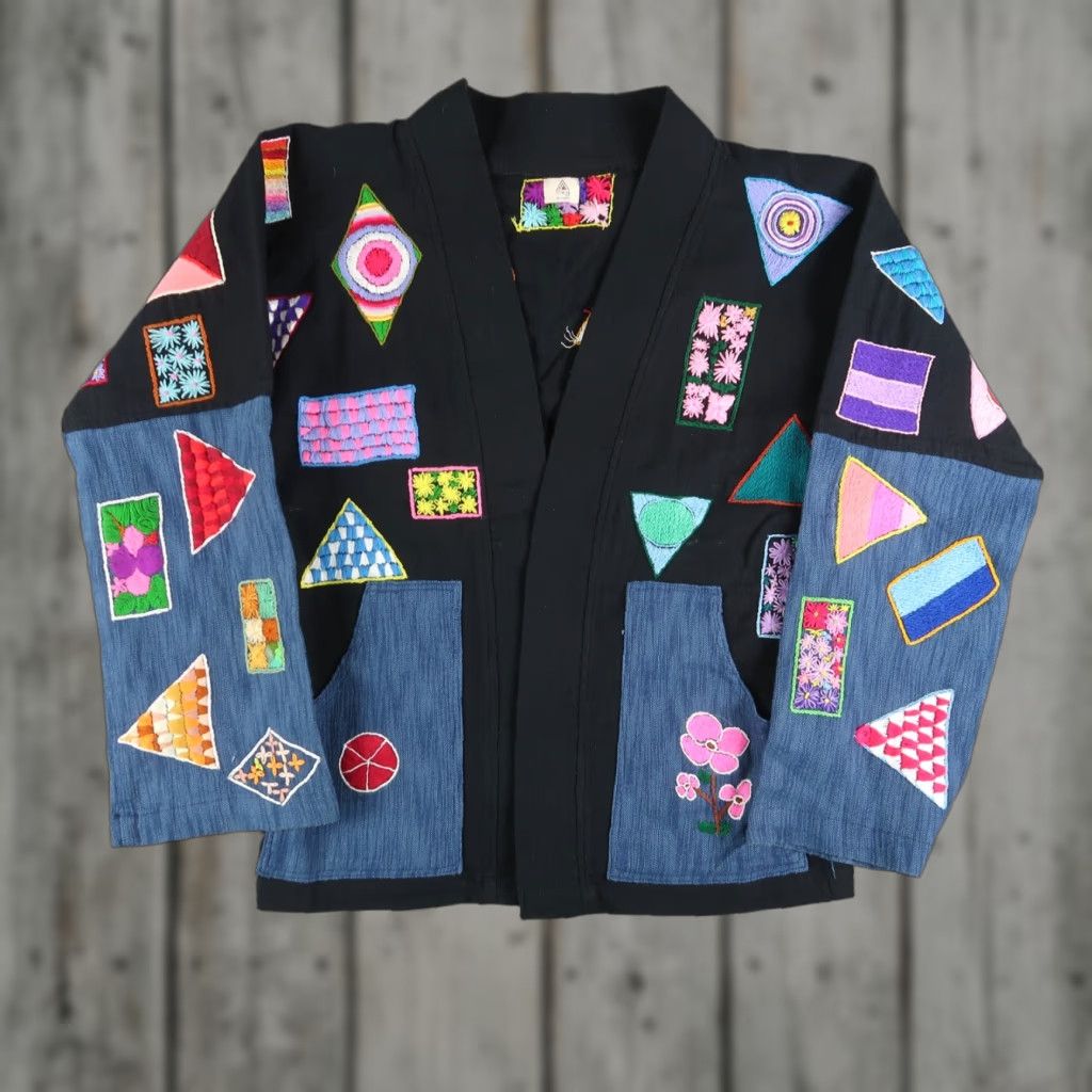 Vintage Handmade Cardigan Women One Size Black Hand Embroidered From Thailand Size ONE SIZE - 1 Thumbnail