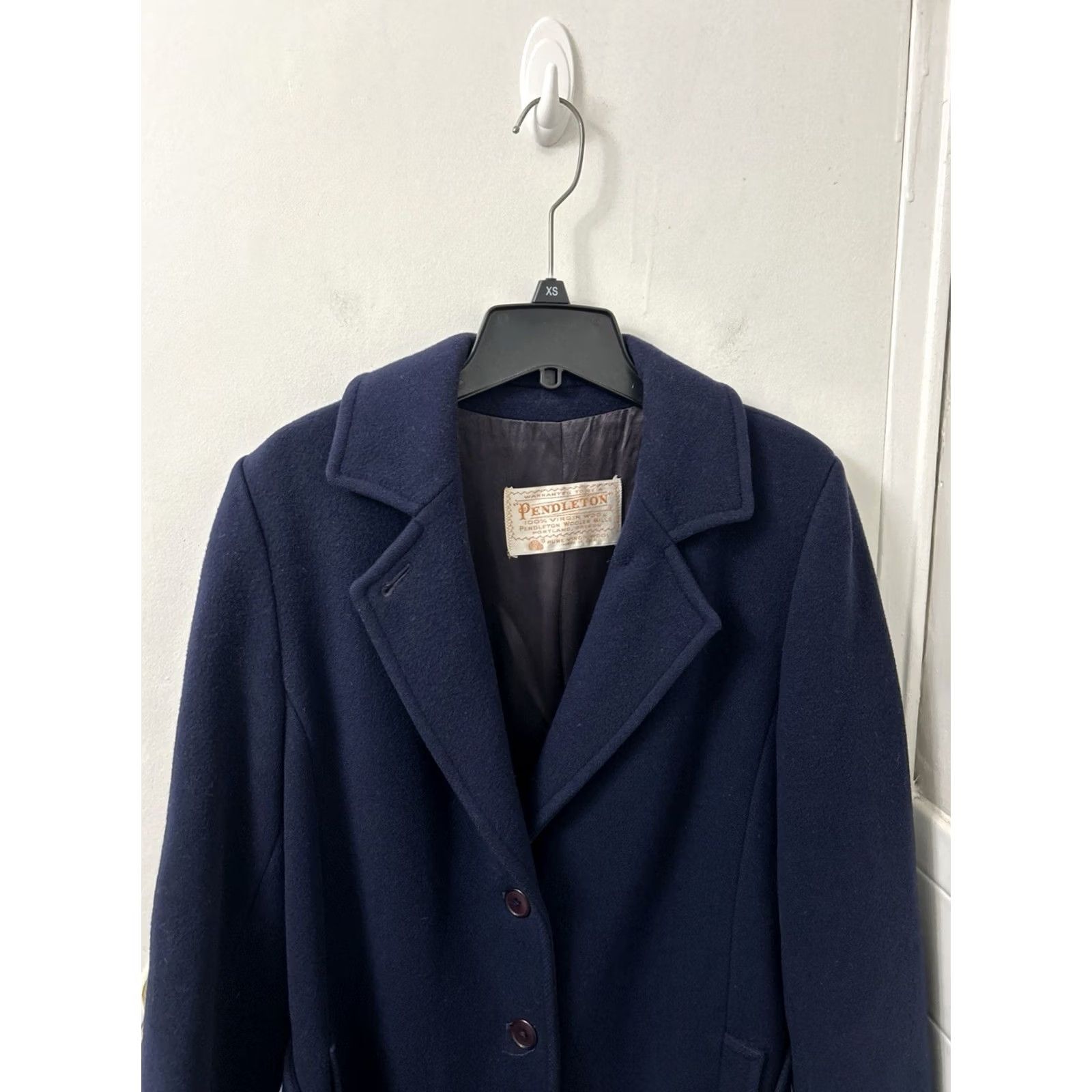 Pendleton VINTAGE Pendleton Coat Womens 12 Navy Blue Wool Trench Belted Long 46" Made in USA Size XL / US 12-14 / IT 48-50 - 2 Thumbnail