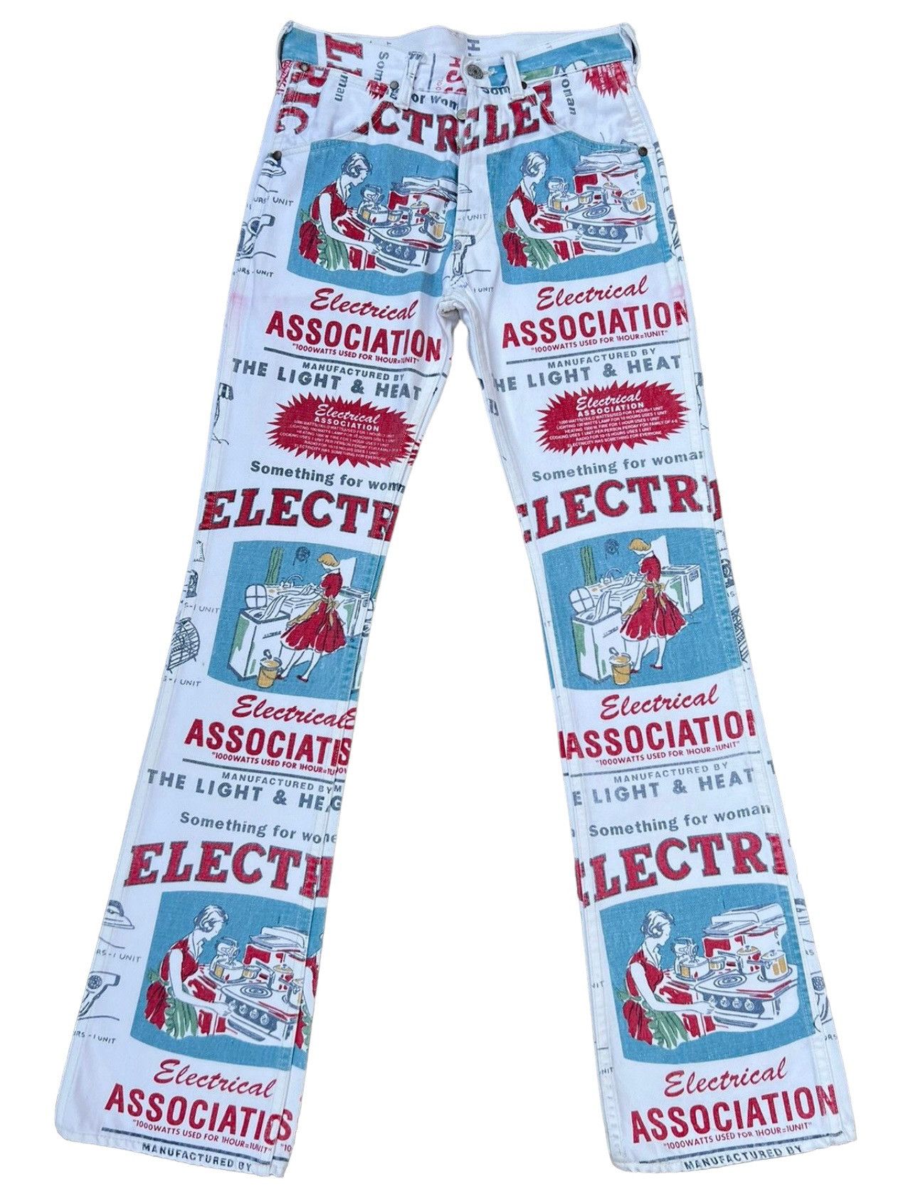 image of Ues Japan Union Made Pop Art Ads Denim Flare Jeans, Men's (Size 29)