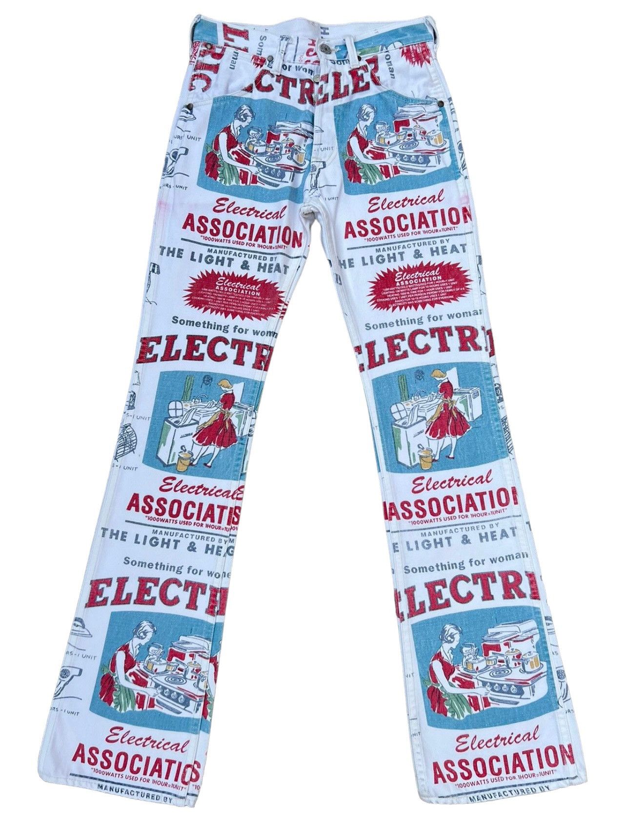 Pre-owned Ues Japan X Vintage Ues Japan Union Made Pop Art Ads Denim Flare Jeans In Multicolor