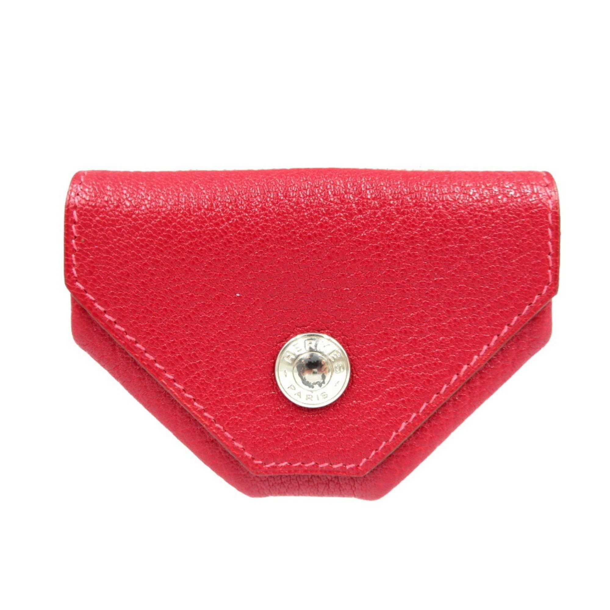 image of Hermes Le Calanhuit Le48 G Engraved Chevre Red Orange Coin Case 0157Hermes, Women's