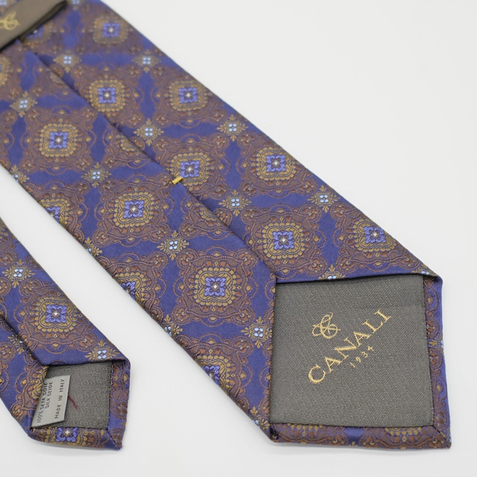Canali Canali Blue Brown Woven Floral Geometric Silk Tie Size ONE SIZE - 6 Thumbnail