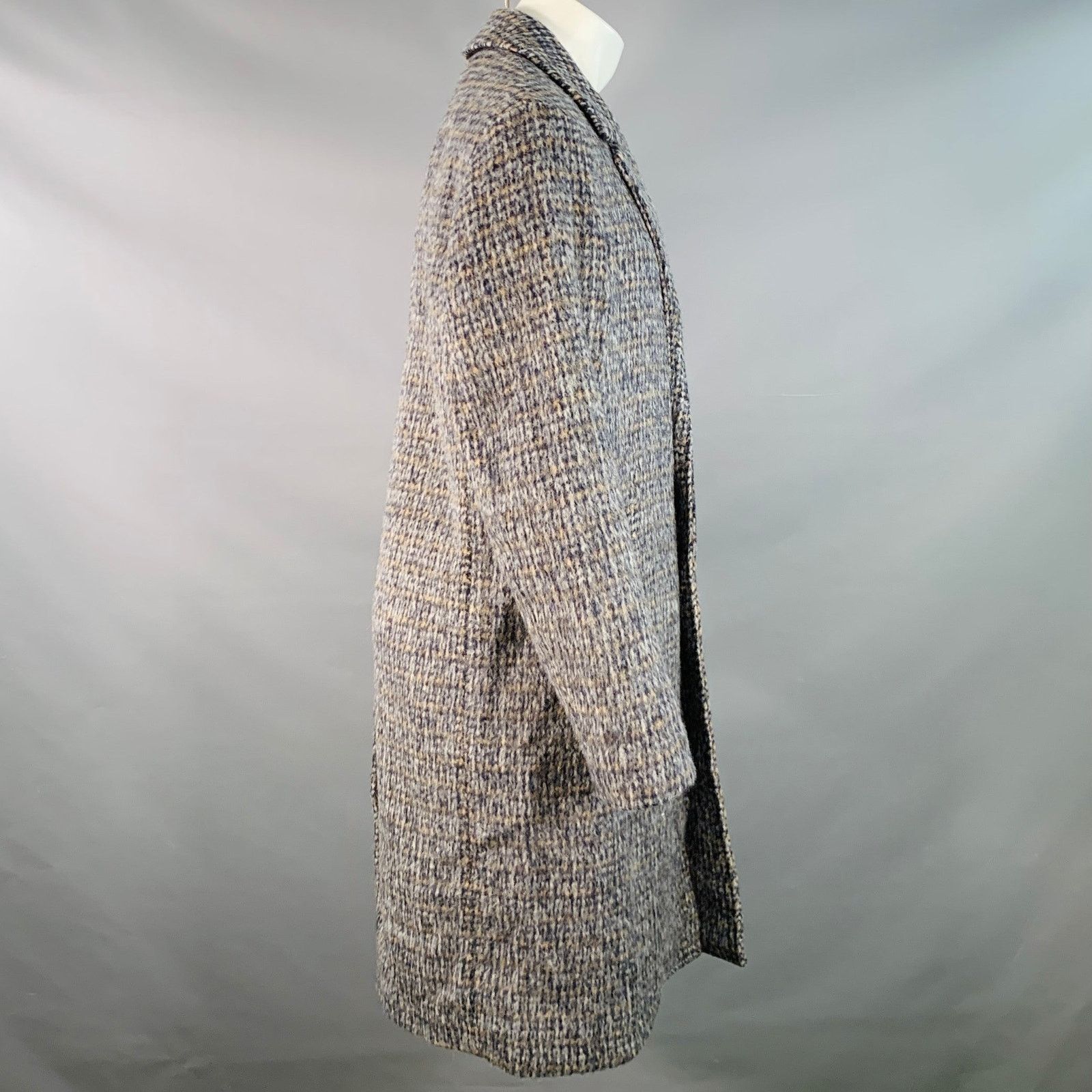 Other Navy Beige Abstract Woven Wool Blend Single Breasted Coat Size US M / EU 48-50 / 2 - 3 Thumbnail