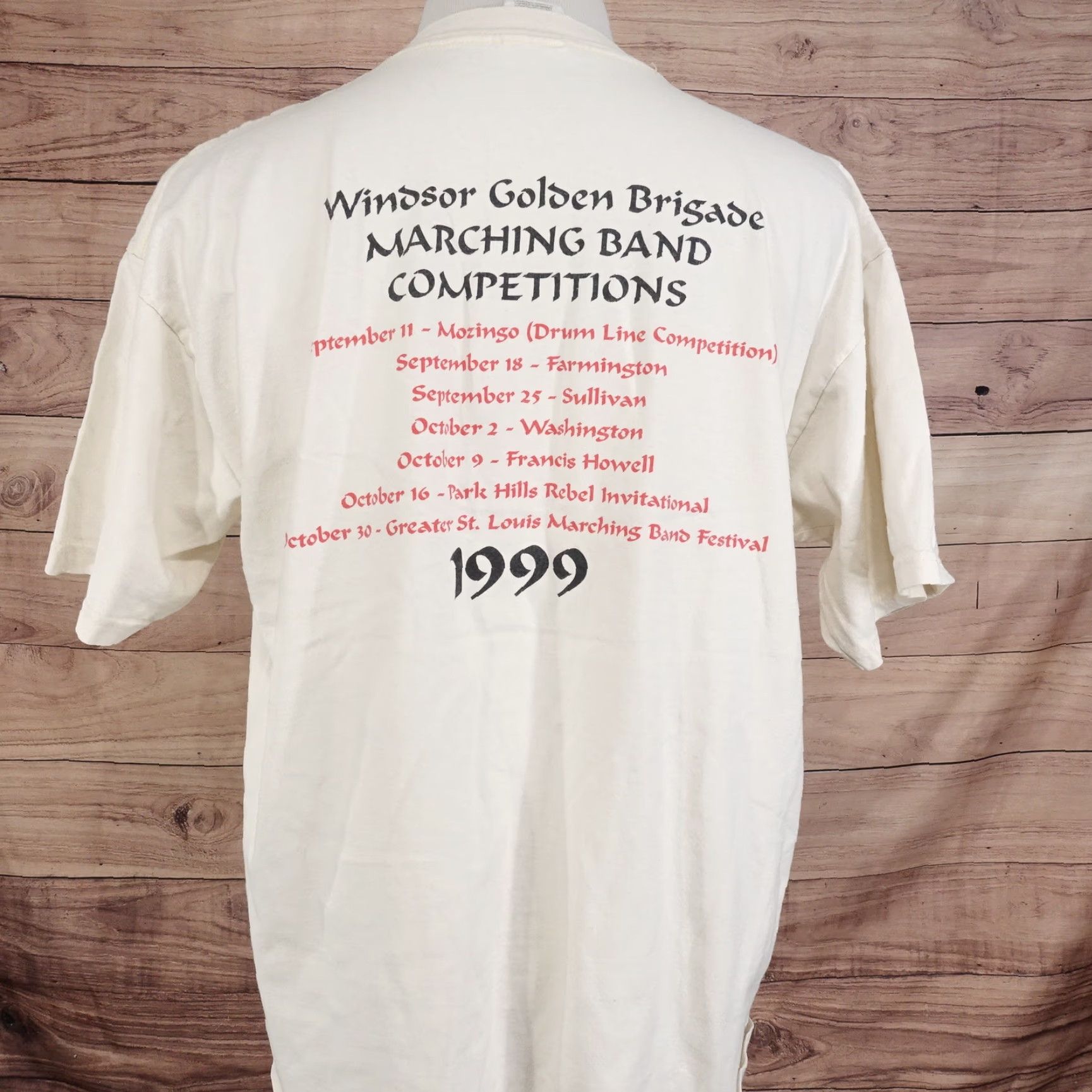 Gildan VINTAGE Gildan T-Shirt Windsor Golden Brigade 1999 Marching Band Ornithology XL White Unisex Adults Size US XL / EU 56 / 4 - 5 Thumbnail