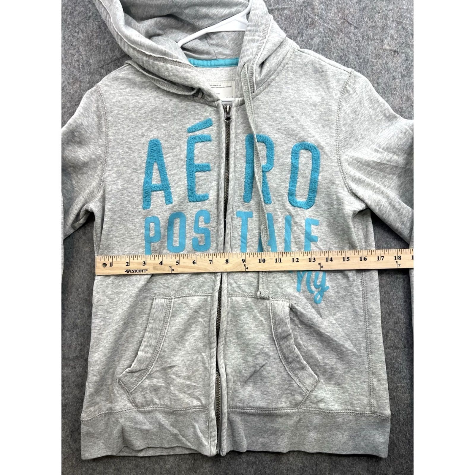Vintage Y2K Aeropostale Zip Up Hoodie Gray Teal Embroidered Stitched On Women's Size L Size L / US 10 / IT 46 - 2 Thumbnail