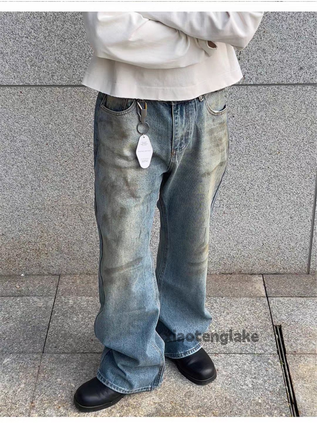 Jean ltx vintage loose baggy wide Leg flared stain paint jeans Size US 32 / EU 48 - 5 Thumbnail