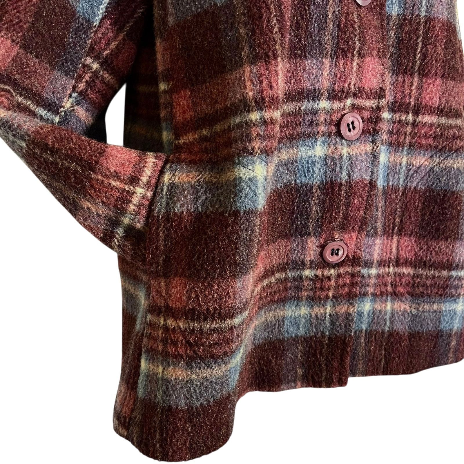 Vintage 1960s Smart Modes of California Plaid Wool Hooded Peacoat Size S / US 4 / IT 40 - 6 Thumbnail