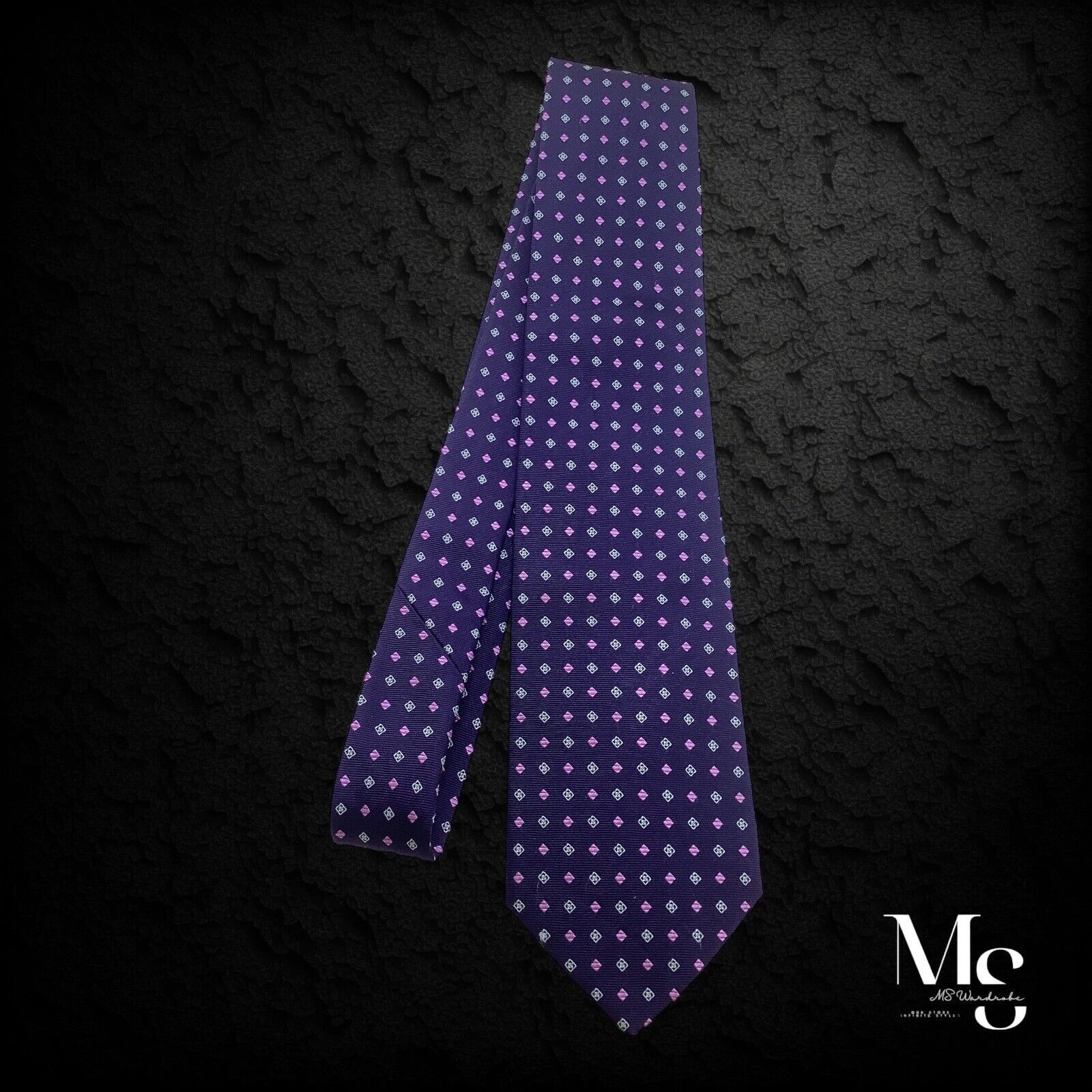 Holland & Sherry HOLLAND & SHERRY Blue Geometric Silk Tie Hand Made In USA W: Size ONE SIZE - 6 Thumbnail