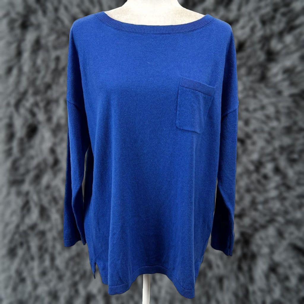 Talbots Talbots Fine Knit Sweater 1XP Plus Petite Blue Wool Cashmere Blend Split Sides Size XL / US 12-14 / IT 48-50 - 1 Thumbnail
