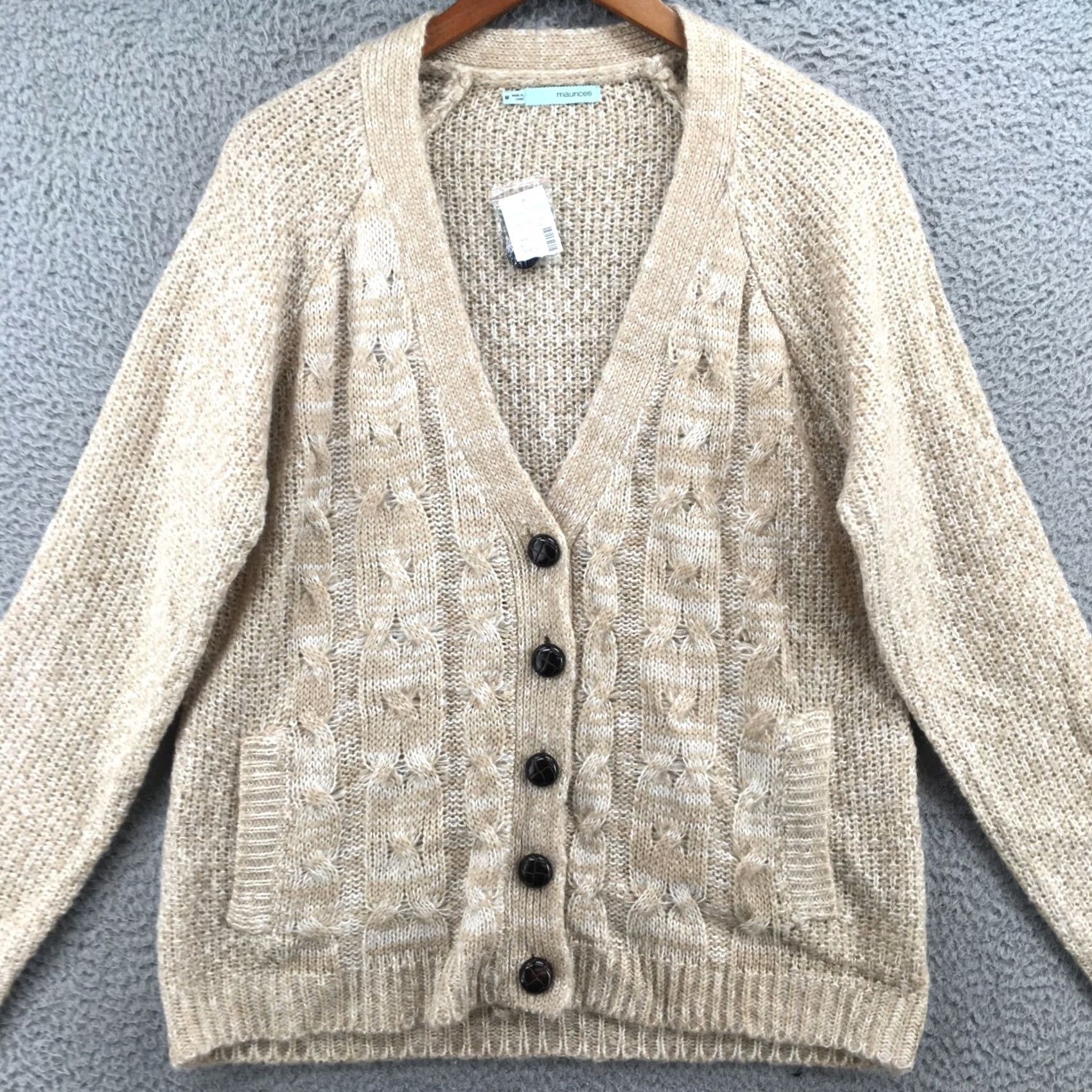 Vintage Maurices Cardigan Sweater Women Medium Knit Long Sleeve Button Beige NEW Size M / US 6-8 / IT 42-44 - 2 Thumbnail