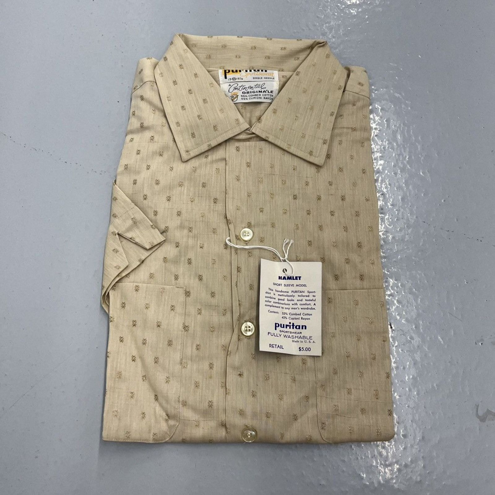 Puritan NOS Vintage 60s Puritan Beige Pattern Rayon Loop Collar Size US M / EU 48-50 / 2 - 1 Thumbnail