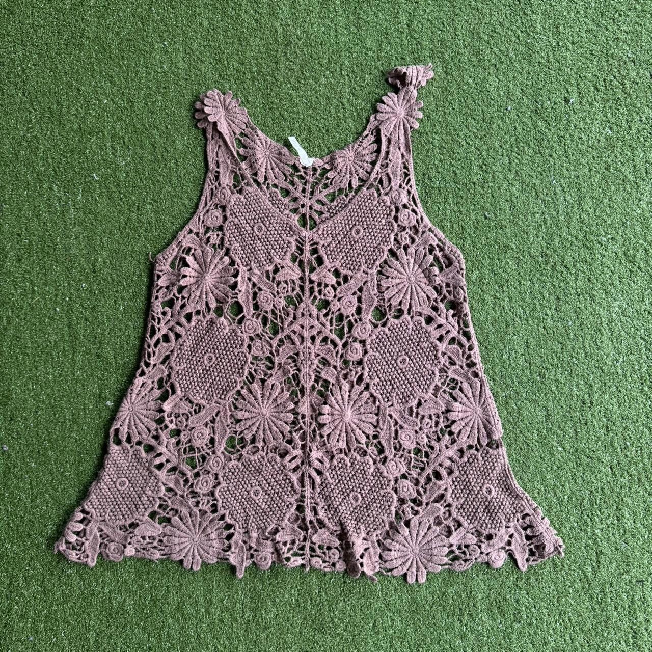 Designer Brown crochet top with floral details Size ONE SIZE - 1 Thumbnail