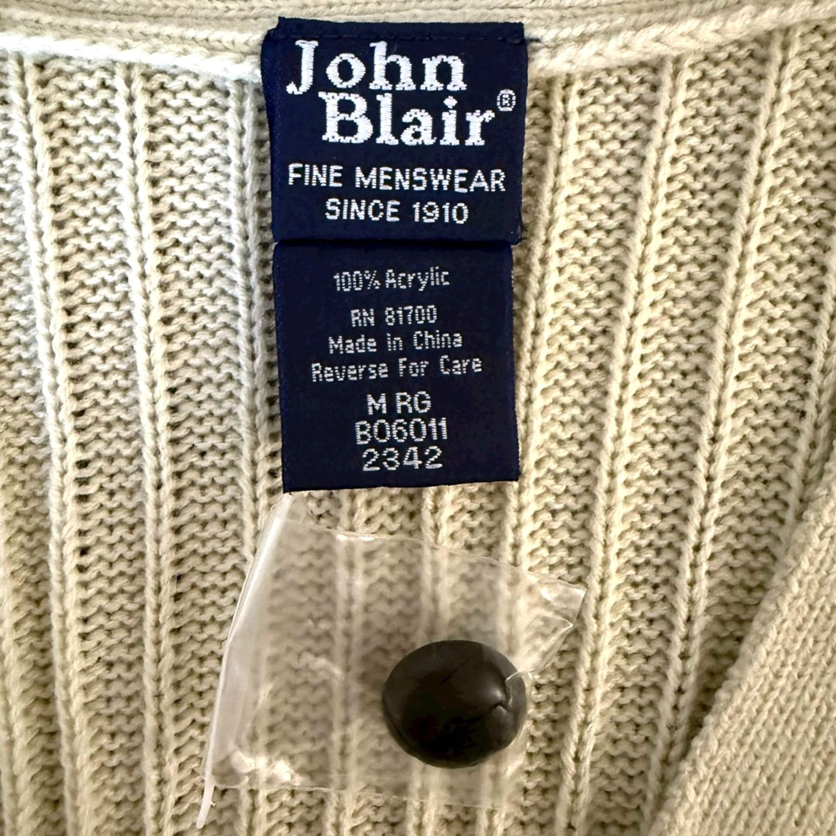 Blair VINTAGE John Blair Cable Knit Sweater Vest Button-Up V-Neck Cream Men's Medium Size US M / EU 48-50 / 2 - 7 Thumbnail