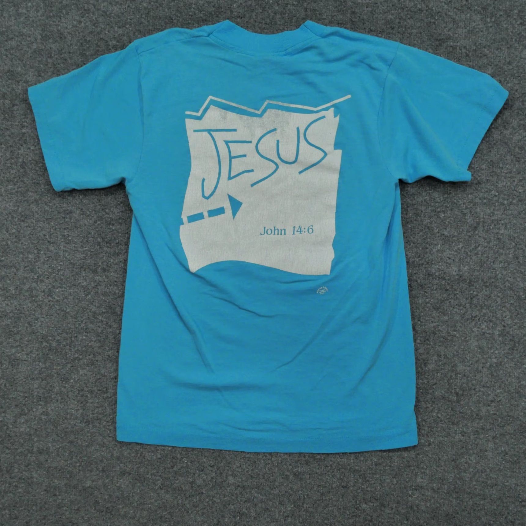 Fruit Of The Loom VINTAGE Fruit of the Loom T-Shirt Adult Small Blue Christian Graphic 80s 90s Shirt Mens S Regular Short Sleeve Crew Neck Logo Size US S / EU 44-46 / 1 - 6 Thumbnail