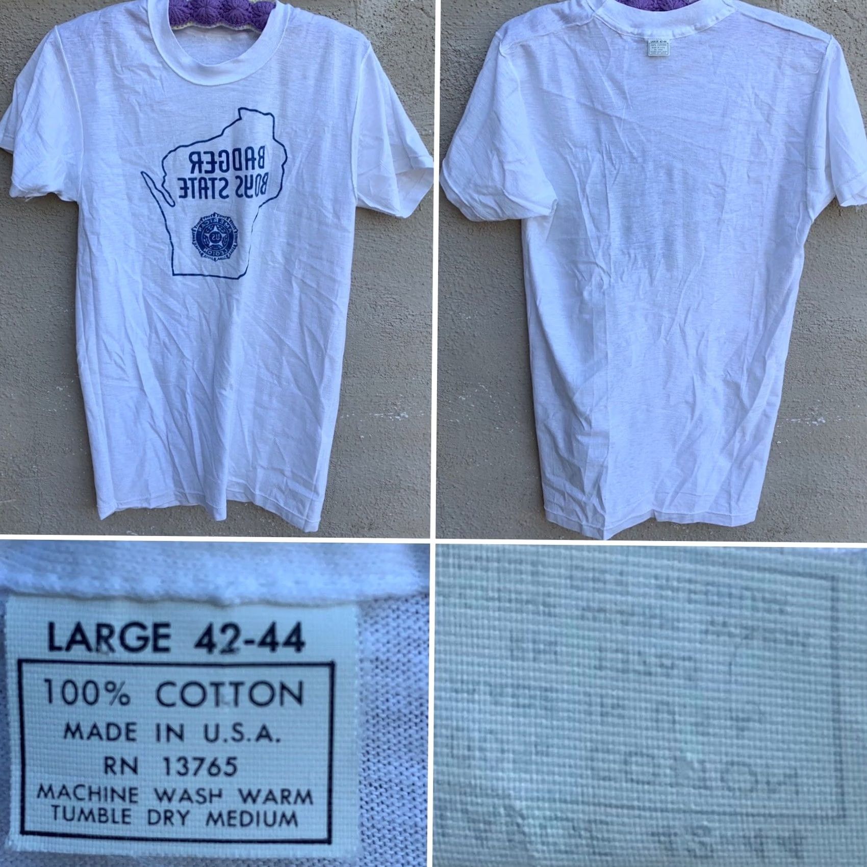 Vintage VINTAGE Badger Boys State American Legion US T Shirt Thin Single Stitch RN 13765 Mens L White 100% Cotton Short Sleeve Made in USA Size L Size US L / EU 52-54 / 3 - 7 Thumbnail
