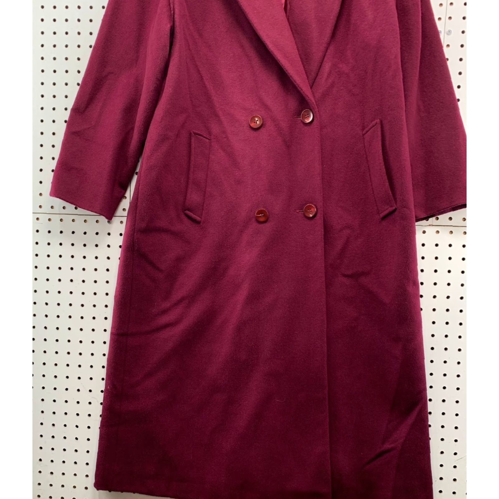 VINTAGE Alorna Wool Overcoat Womens L Burgundy Alorna Double Breasted USA Coat Long Winter 90s Womens