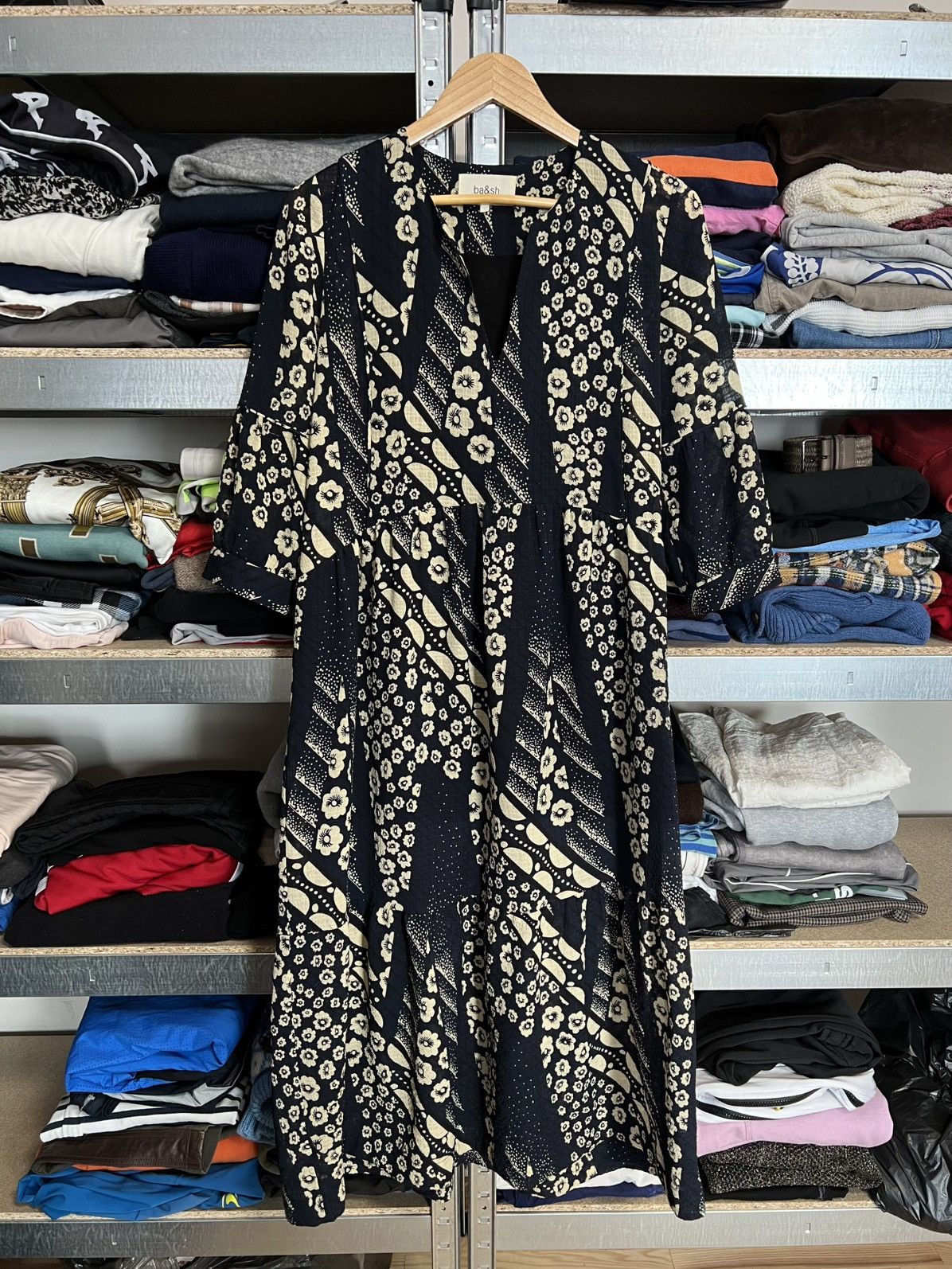 Designer × ba&sh Ba&sh Dress Women’s Giulia Floral Print Retro 3/4 Sleeve Sz1 Size XS / US 0-2 / IT 36-38 - 1 Thumbnail