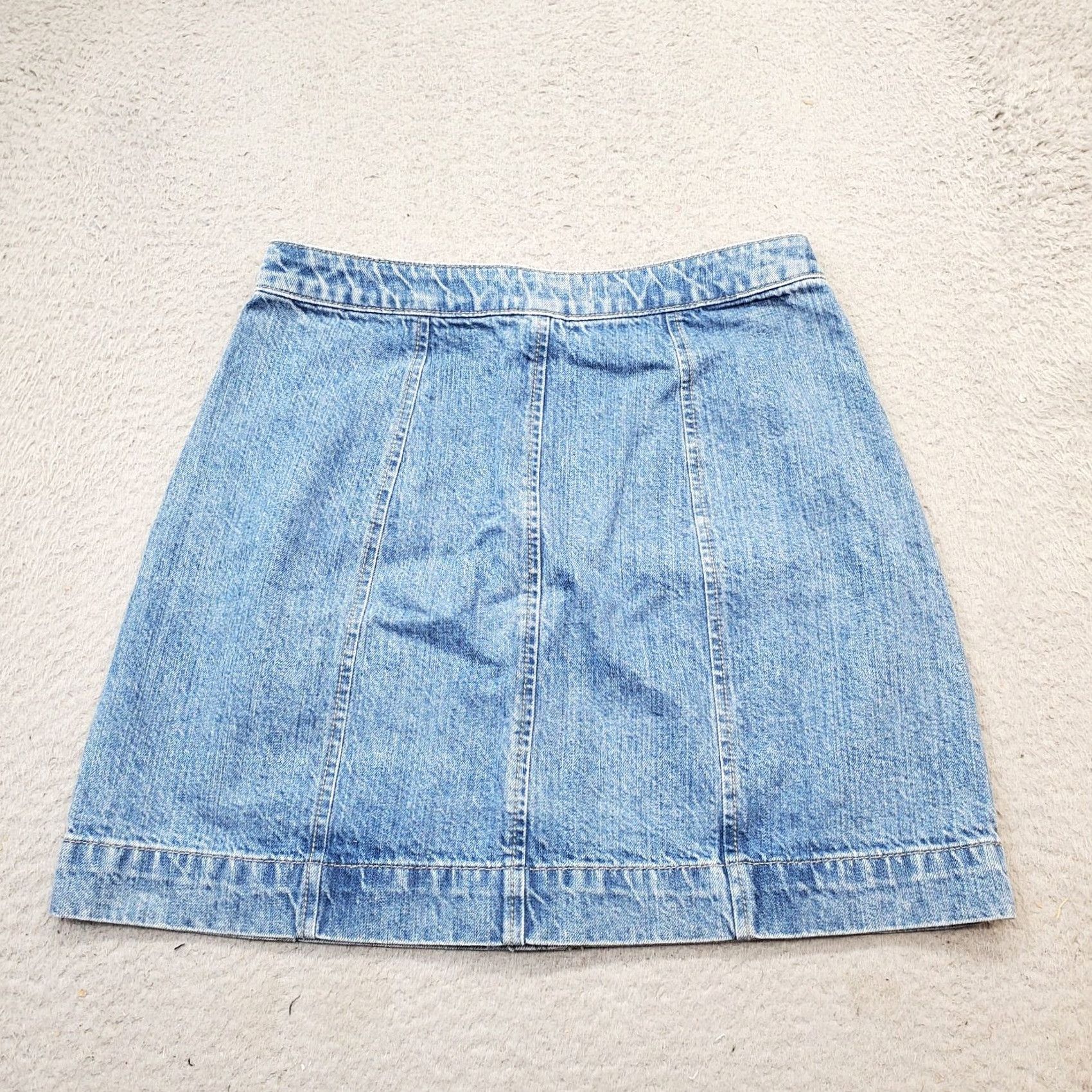 Loft LOFT Ann Taylor Mini Skirt Womens Size 26/2 Blue Denim Patch Pocket Button Front Size 26" / US 2 / IT 38 - 2 Thumbnail