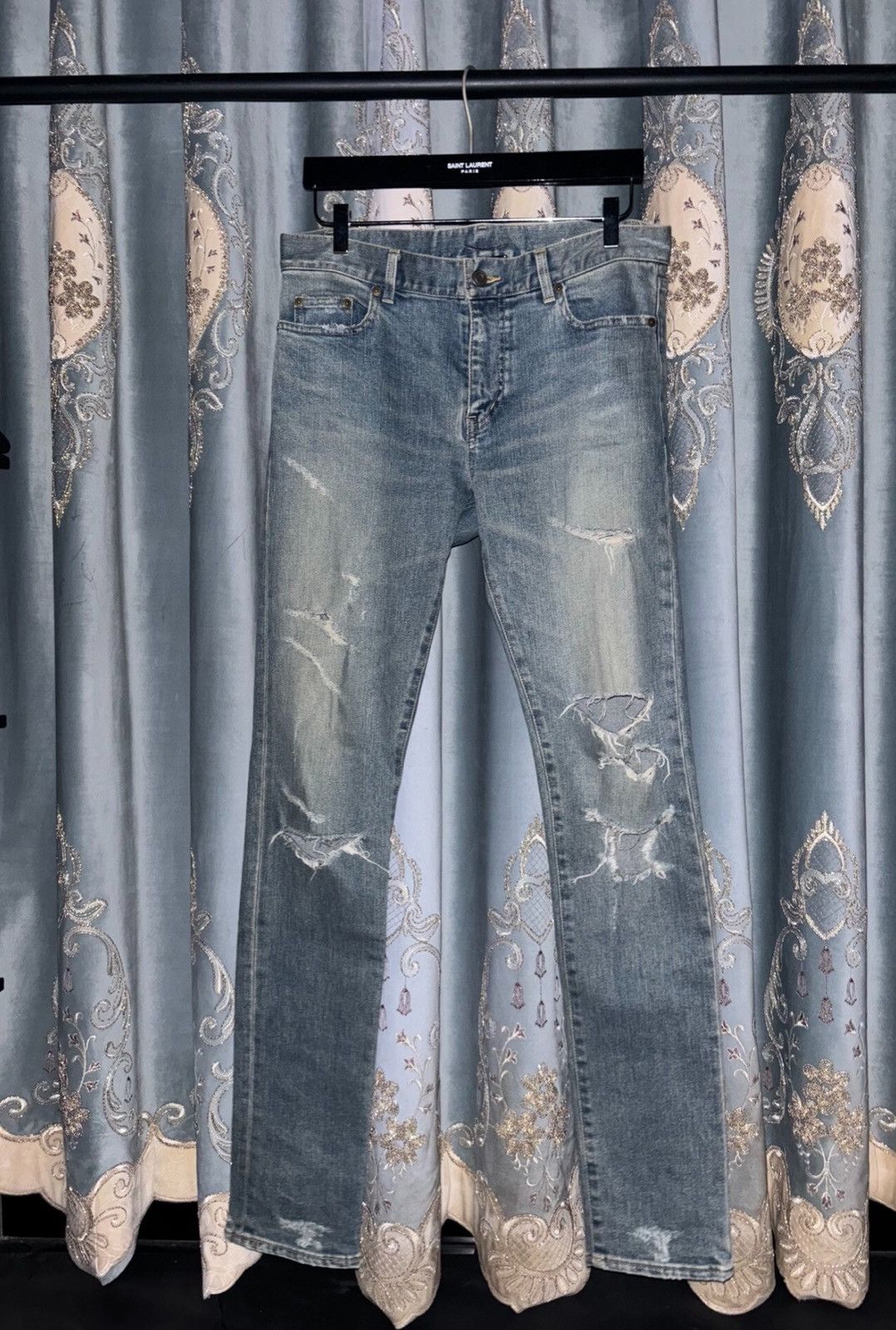 Saint Laurent Paris Saint Laurent SLP 2015FW Light Blue Heavy Destroyed Jeans Size US 31 - 1 Thumbnail