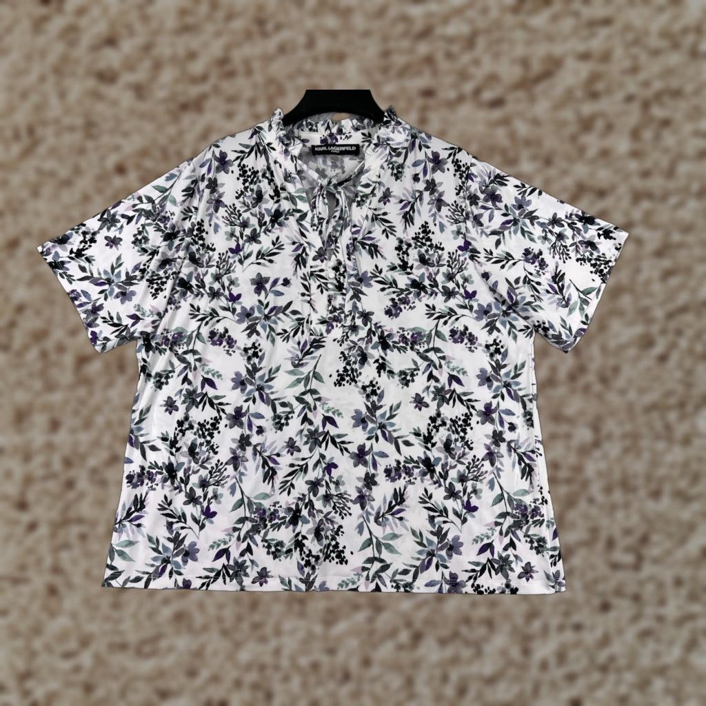 Karl Lagerfeld Karl Lagerfeld Shirt Womens 1X White Floral Polyester Blend Stretch Size XL / US 12-14 / IT 48-50 - 1 Thumbnail