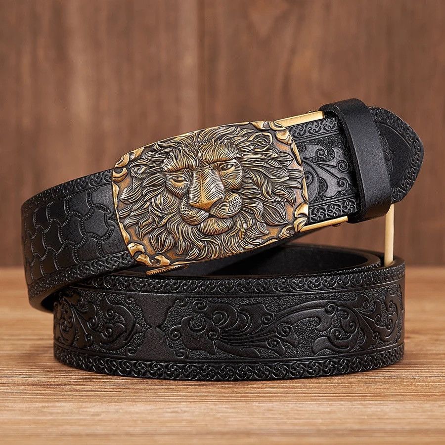 Vintage Lion Pattern Cow Leather Belt Size ONE SIZE - 1 Thumbnail