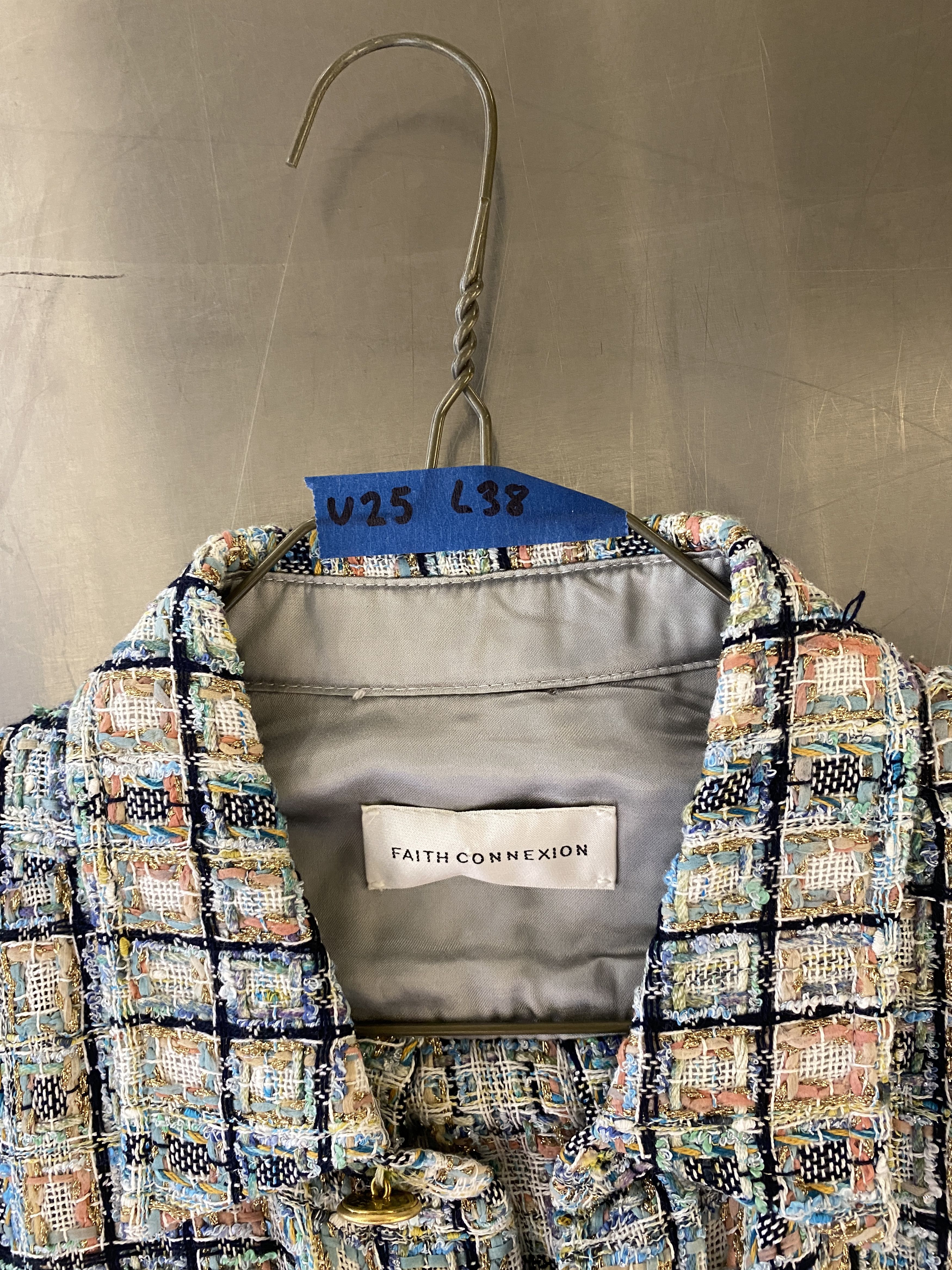 FAITH CONNEXION PLAID TWEED OVERSIZED SHIRT JACKET