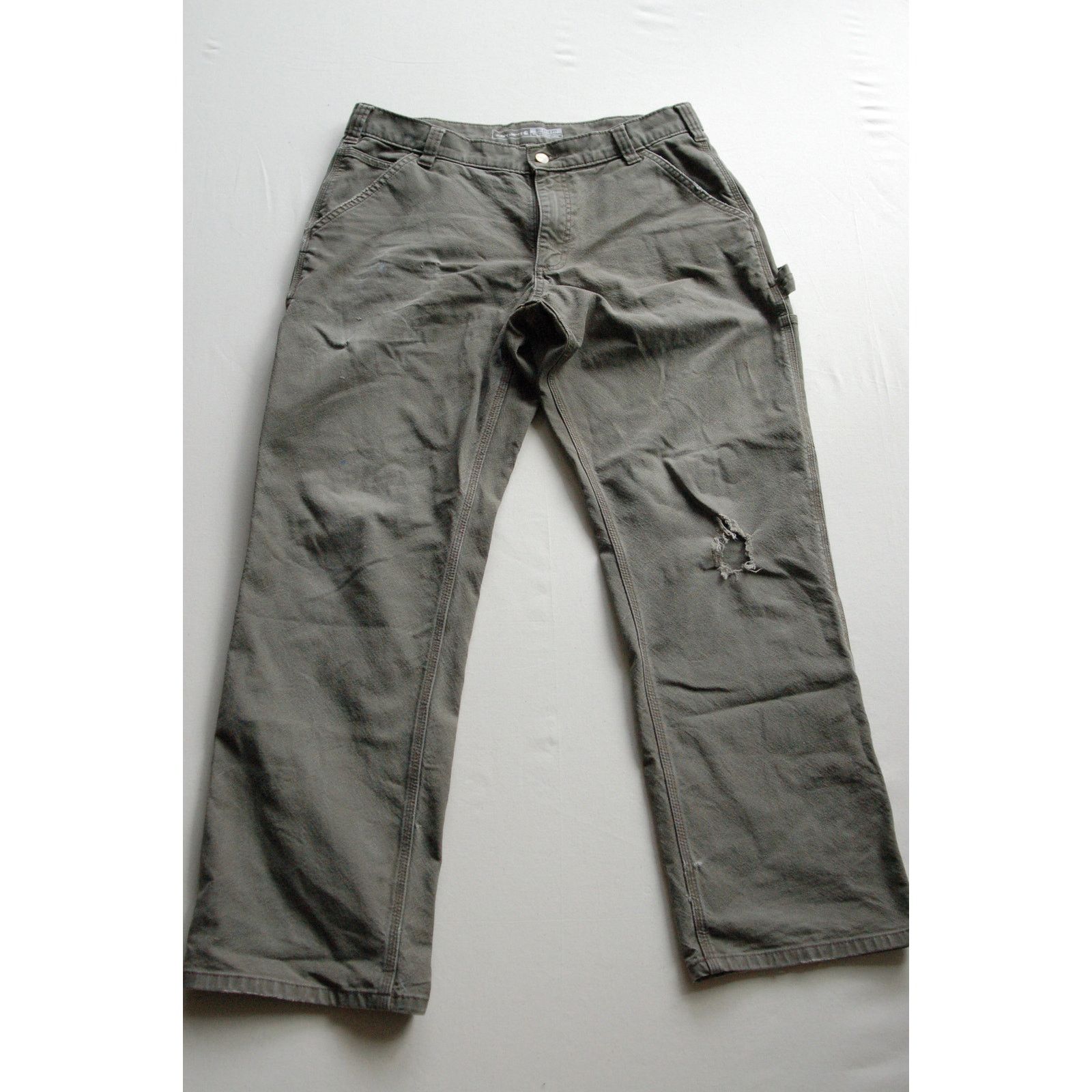 Carhartt Distressed Carhartt Duck Pants 34x32 Olive Honest Mending Size US 34 / EU 50 - 1 Thumbnail
