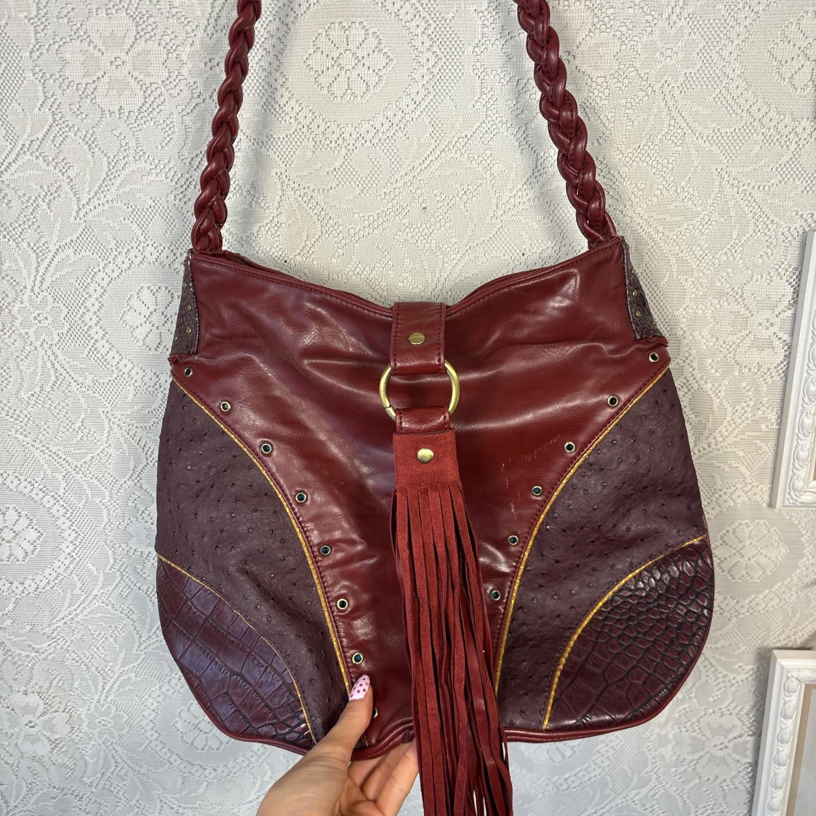 Other vintage red leather textured purse with tassels Size ONE SIZE - 2 Thumbnail