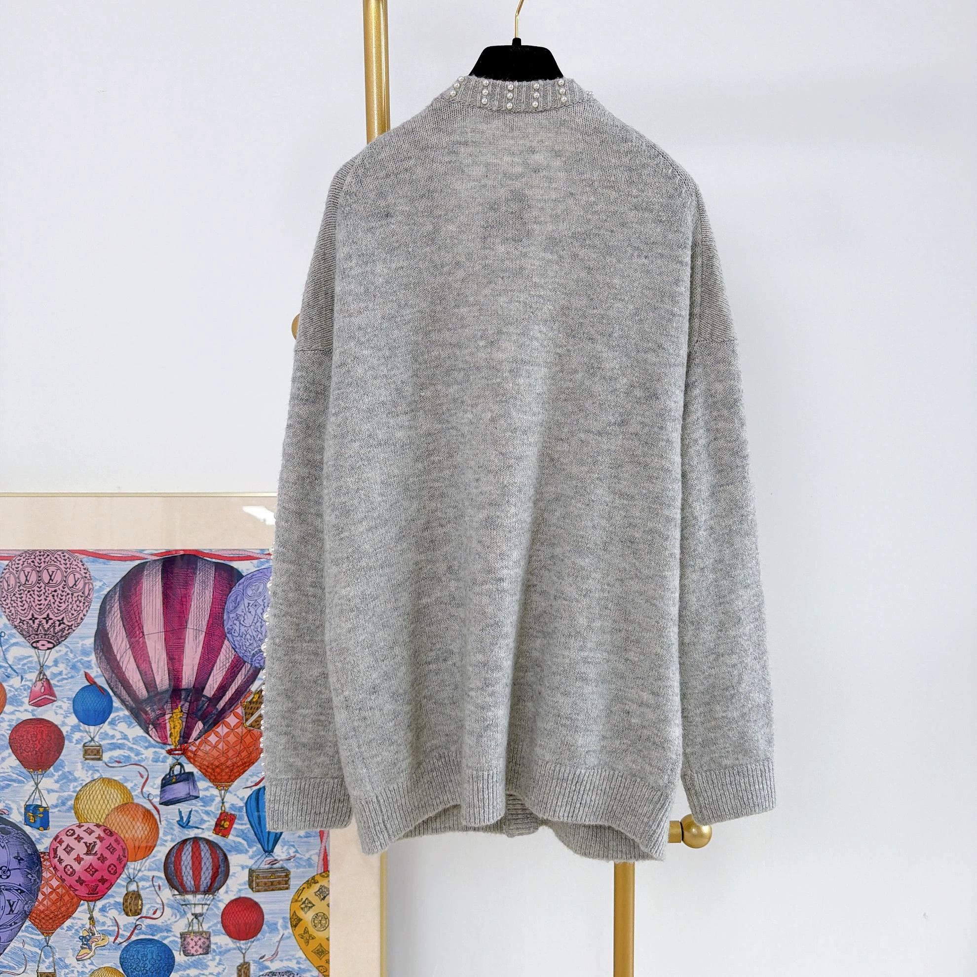 Maje Maje Gray Pearl-Embellished Knit Cardigan Size 2 Size XS / US 0-2 / IT 36-38 - 2 Thumbnail