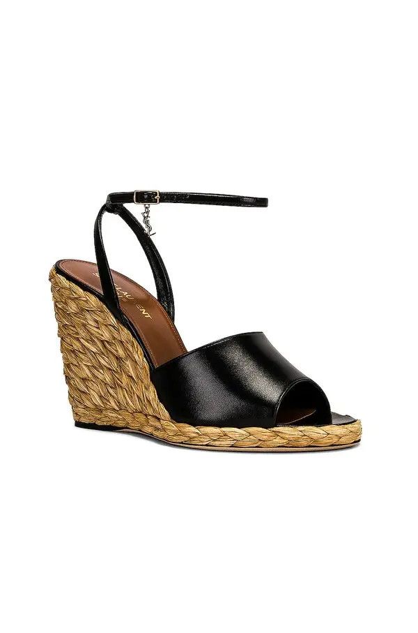 Saint Laurent Paris o1bcso1str1124 Paloma Wedge Espadrilles Sandals in Black Size US 6 / IT 36 - 2 Thumbnail