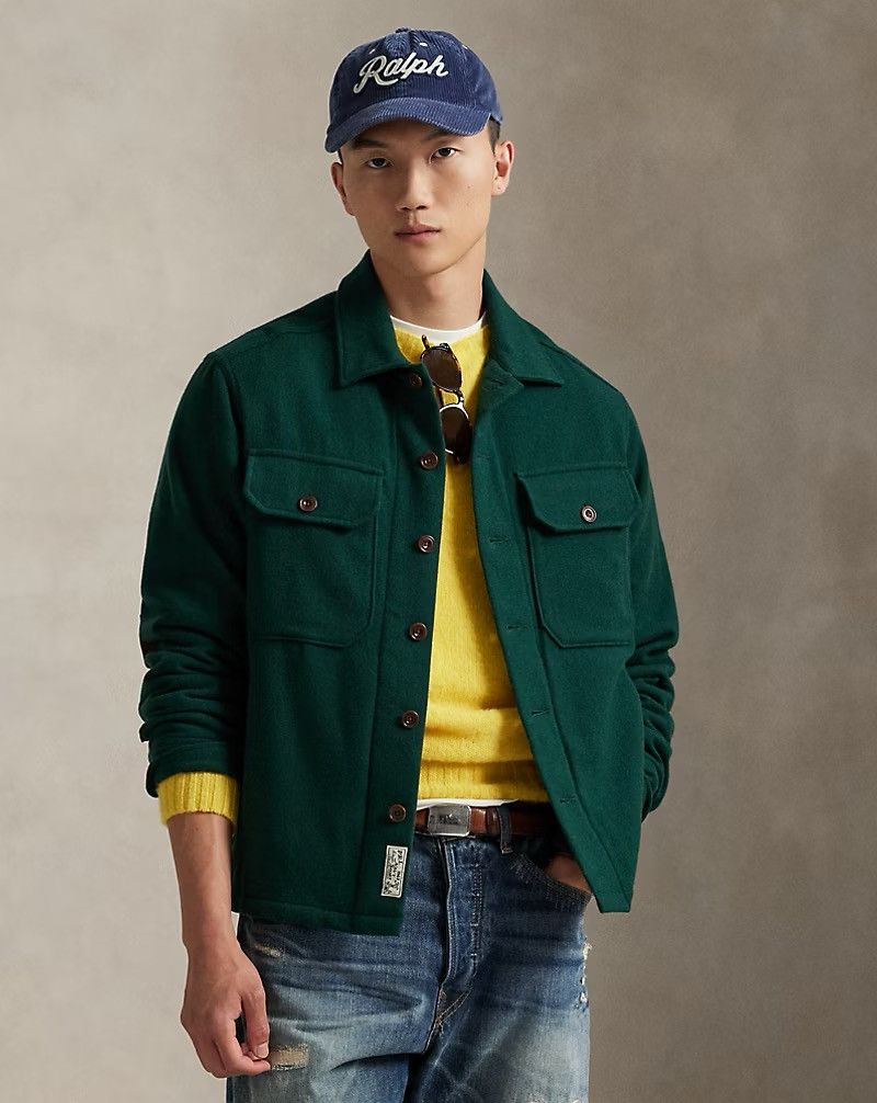 Polo Ralph Lauren Polo Ralph Lauren Suede-Patch Wool Twill Overshirt Green XL Size US XL / EU 56 / 4 - 2 Thumbnail