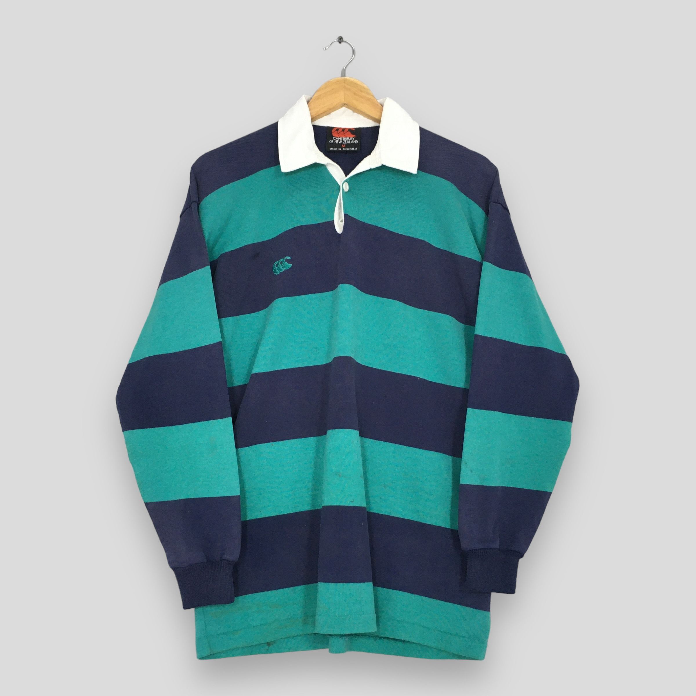 Canterbury of New Zealand 90s Canterbury Rugby Shirt M Blue Green Stripes CCC Polo Size US M / EU 48-50 / 2 - 1 Thumbnail