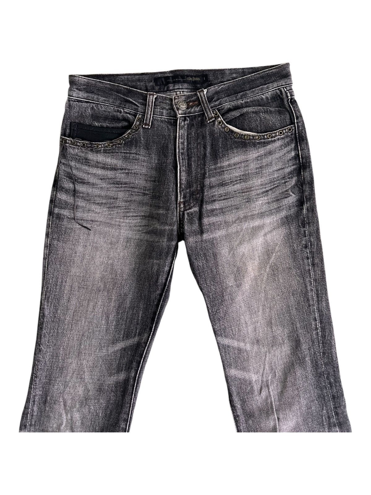 If Six Was Nine Y2K Super Flare Schlüssel Leather Lace Edge Dirty Mud Jeans Size US 29 - 7 Thumbnail