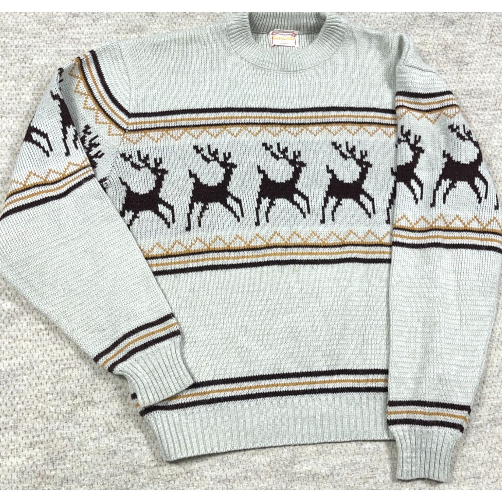 Vintage VINTAGE GrandPa Sweater Men L Gray Acrylic Knit Nordic Rein Deer 70s 80s Cascade Pullover Geometric 80s 90s Retro Hip Hop Streetwear Mens Size US L / EU 52-54 / 3 - 2 Thumbnail