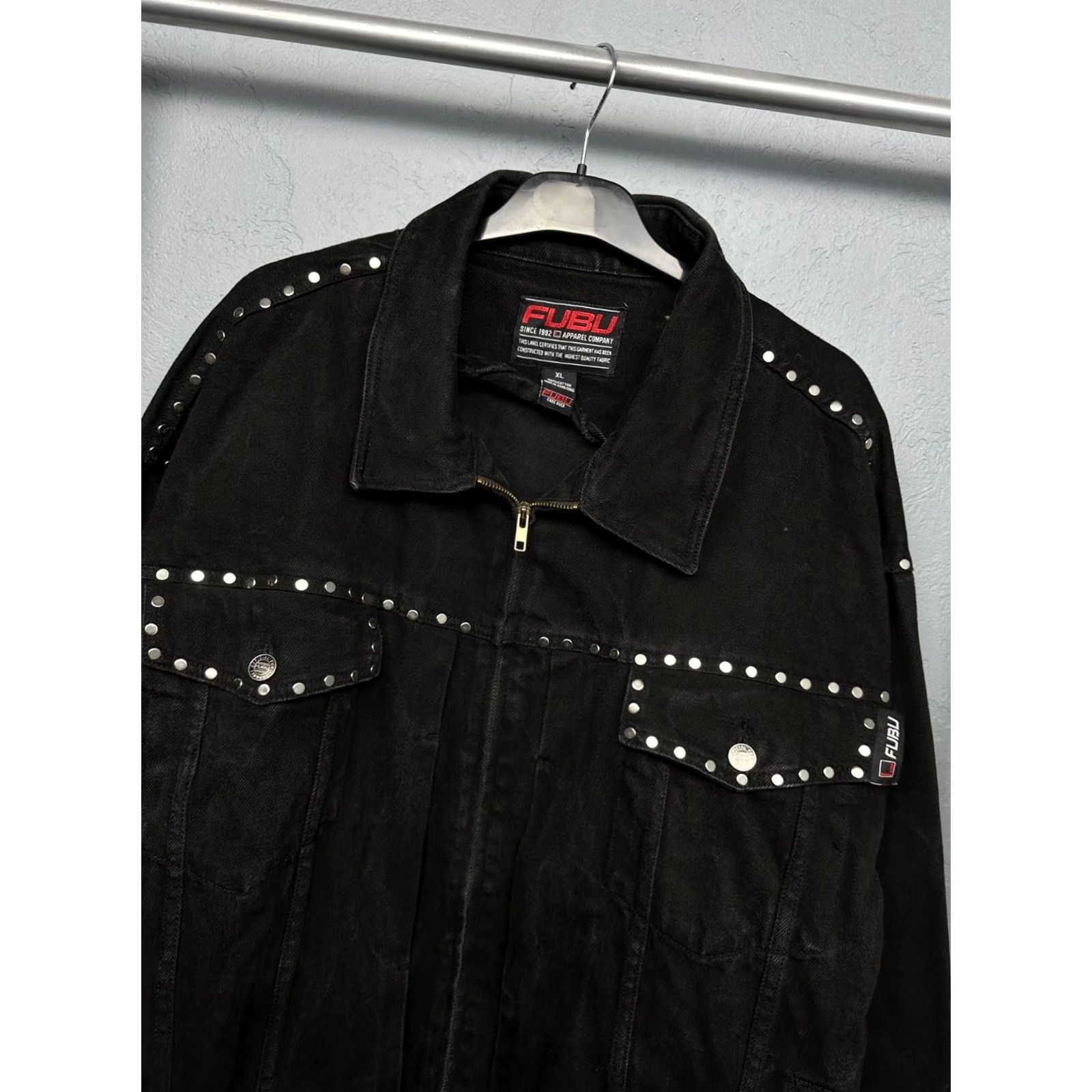 Fubu FUBU 90s Vintage Mens Heavy Denim Jacket XL Black Denim Jacket Jeans Windbreaker Mens XL Velcro Zip Size US XL / EU 56 / 4 - 2 Thumbnail
