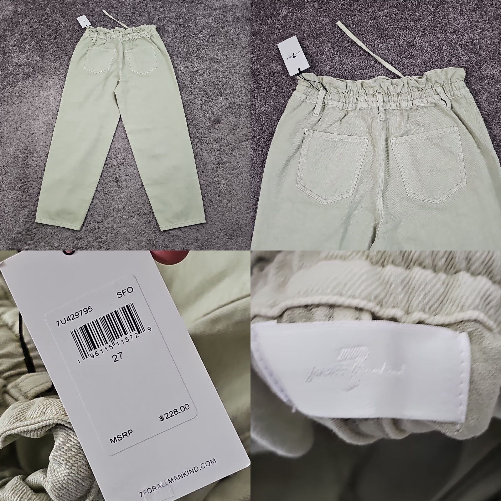7 For All Mankind 7 For All Mankind Jeans Women Paperbag Style High Rise Elastic Waist Green 27 28x27 Denim Cotton 100% Inseam 27 in Regular Fit Size 27" / US 4 / IT 40 - 8 Thumbnail