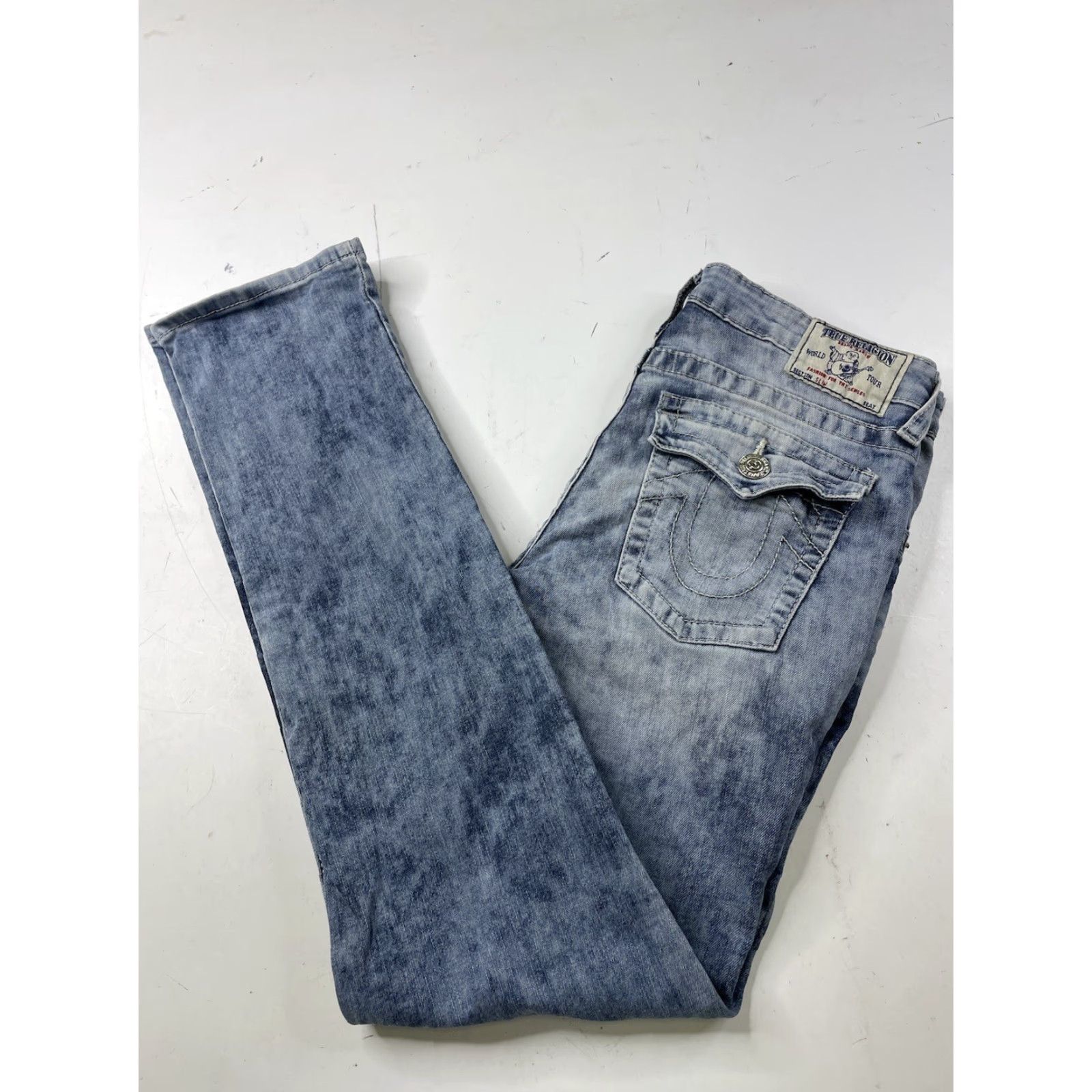 True Religion True Religion Womens Jeans Slim Distressed Denim 18 Blue Slim Fit Low Y2K Stain Hole, Regular Size 18 Womens Jeans Size 40" / US 18 - 2 Thumbnail