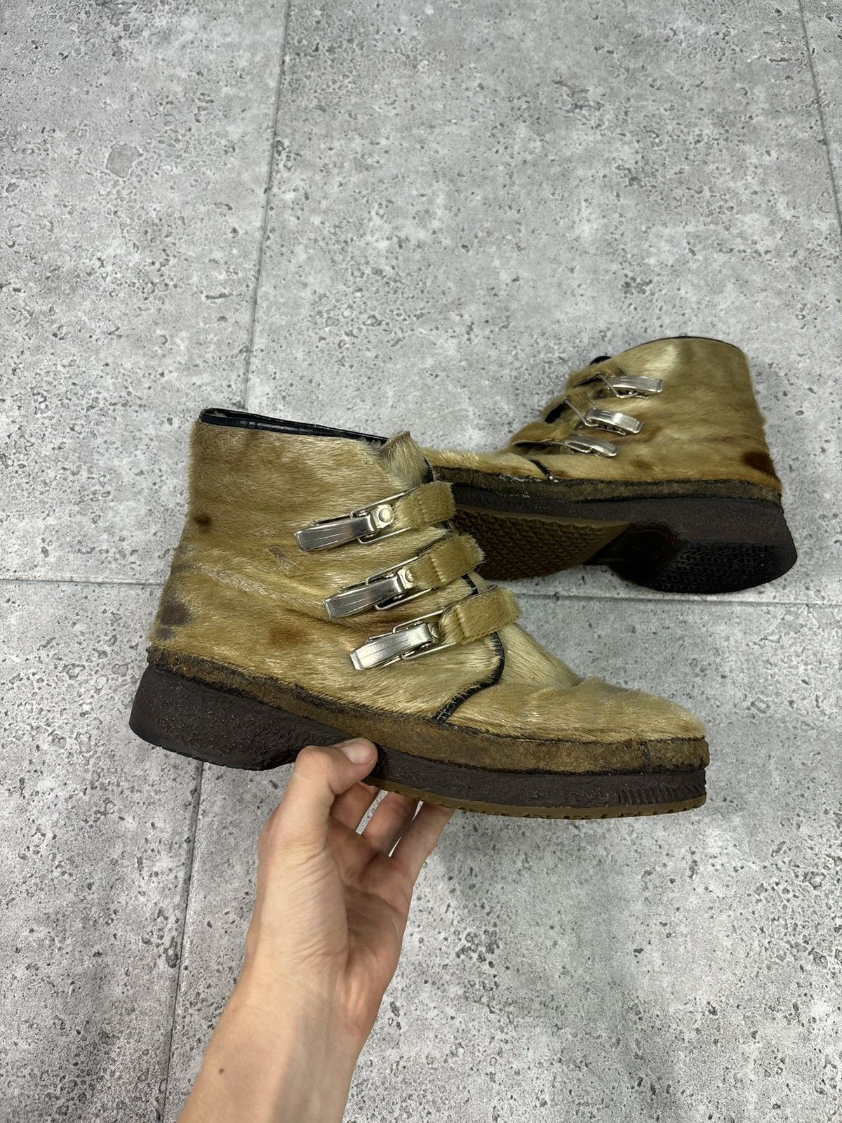 Archival Clothing x Vintage 2000S Japan Fur Boots Shoes Avant Garde Y2K in Beige, Men's (Size 9.5)
