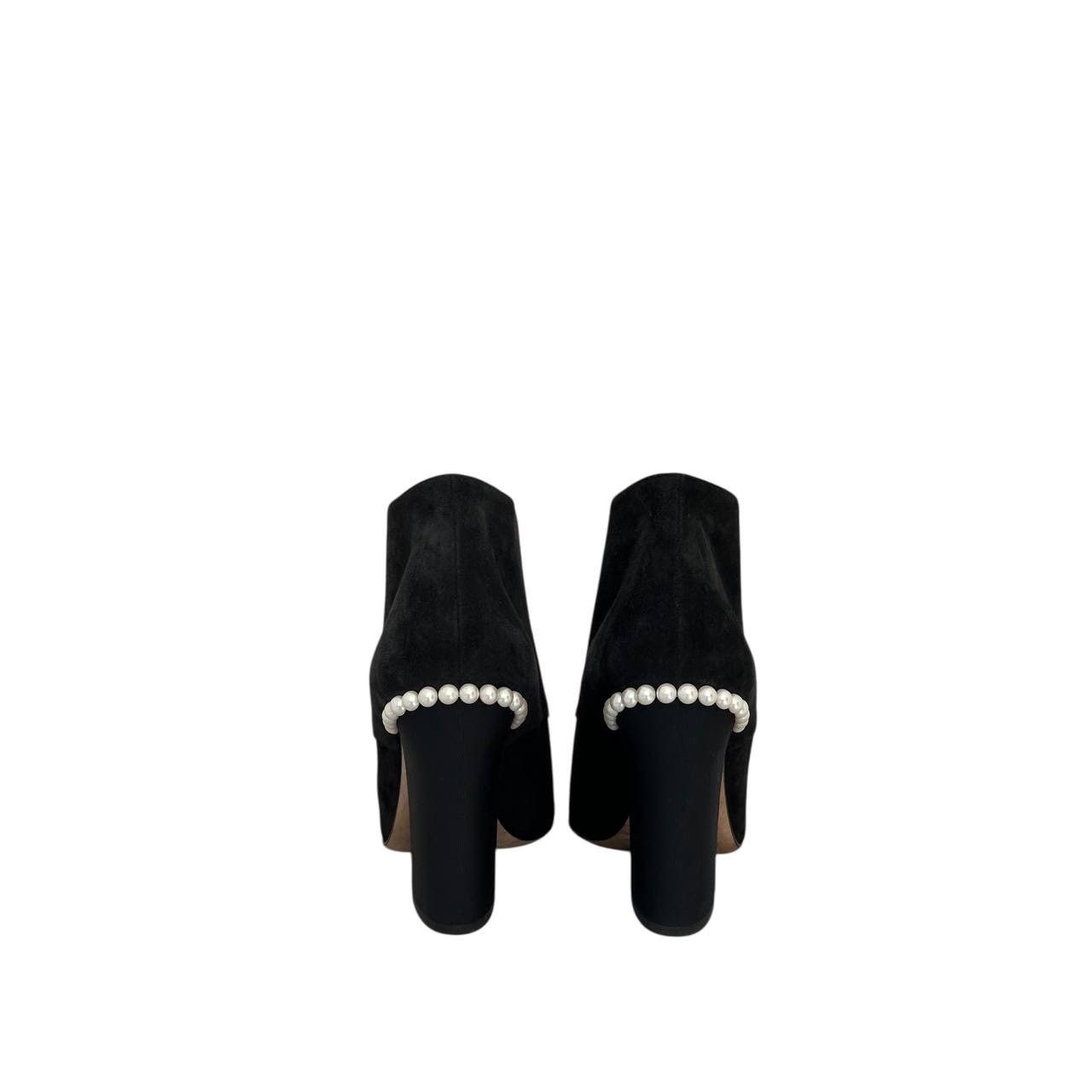 Chanel Chanel Black Suede Lace Up Pearls Booties - Size 38.5 Size US 7.5 / IT 37.5 - 4 Thumbnail