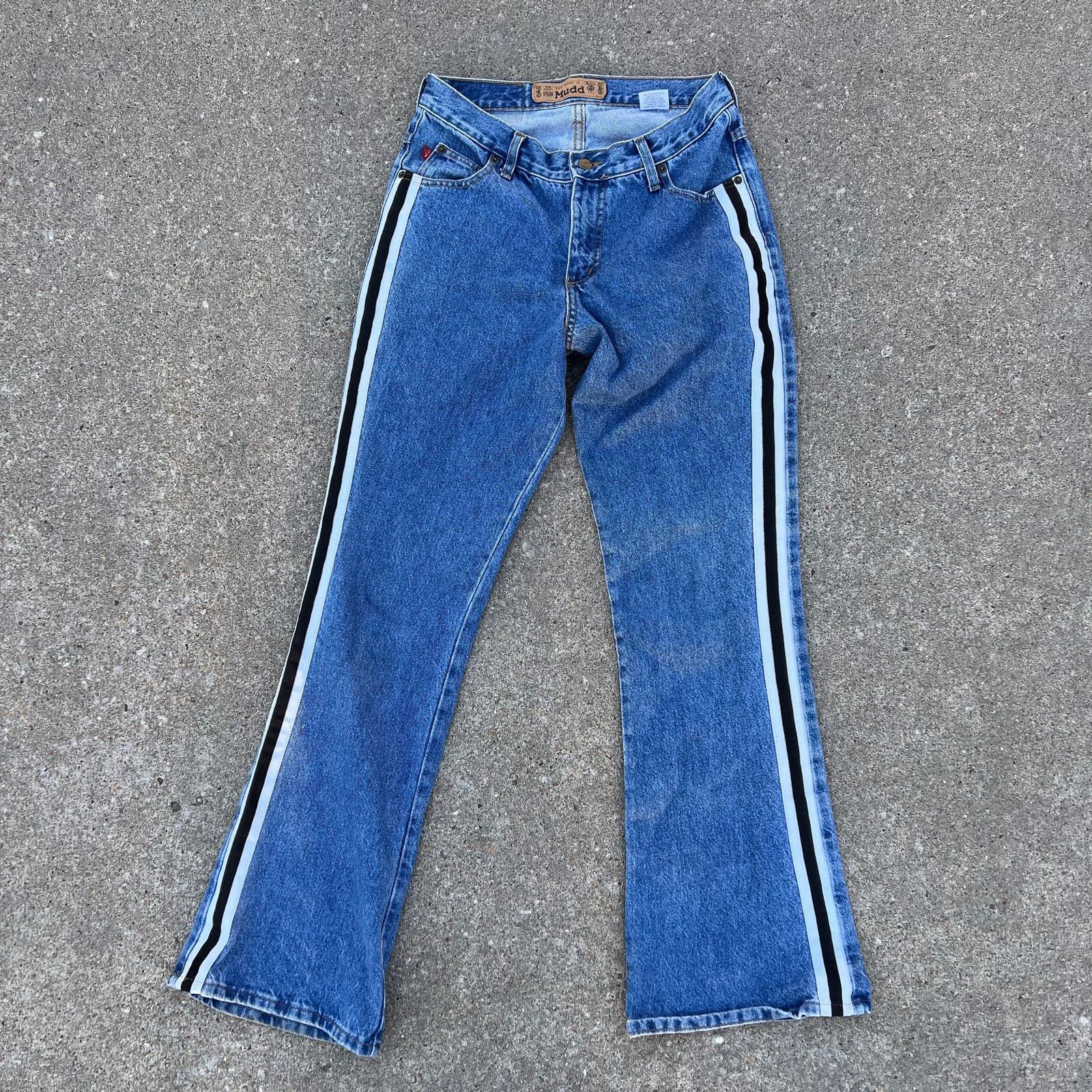 image of Vintage 90's Y2K Mudd Side Stripe Boot Cut Flare Jean Size 11 in Blue, Women's