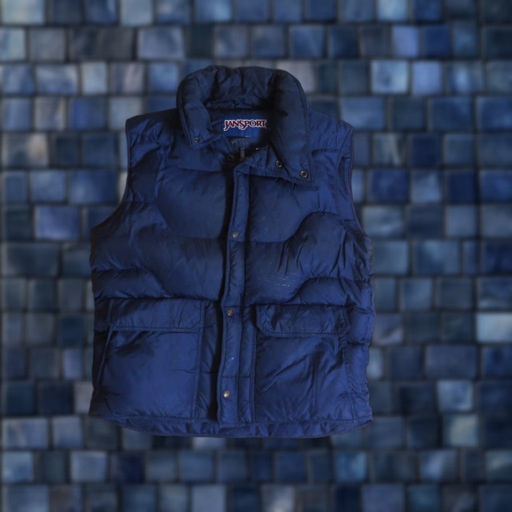 Jansport VTG Jansport Vest Navy Blue Goose Down Zip Snap Outdoor Lodge Puffer Mens L 80s Size US L / EU 52-54 / 3 - 1 Thumbnail