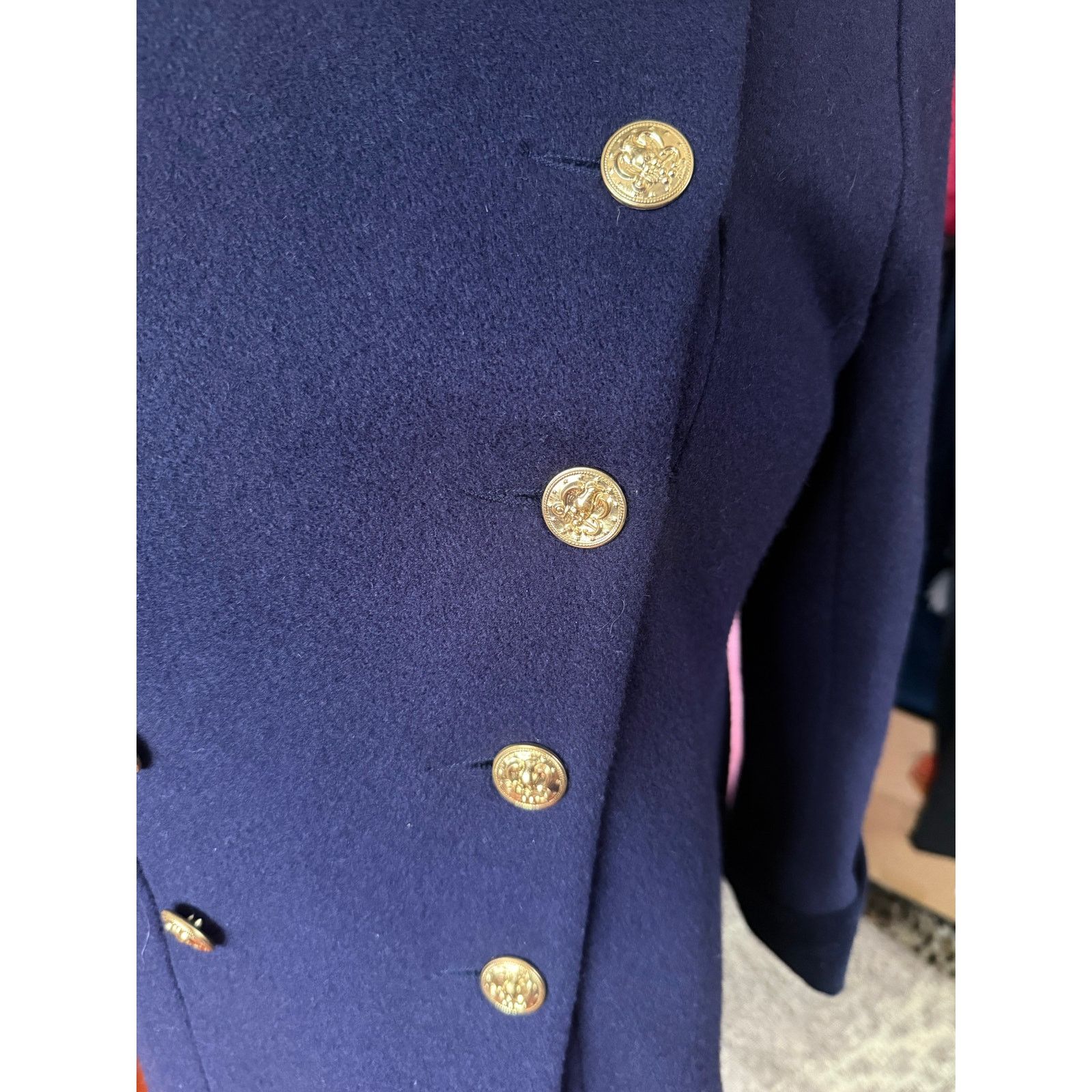 Vintage Vintage 60s Wool Navy Blue Gold Swing Pea Coat X Small Size XS / US 0-2 / IT 36-38 - 5 Thumbnail